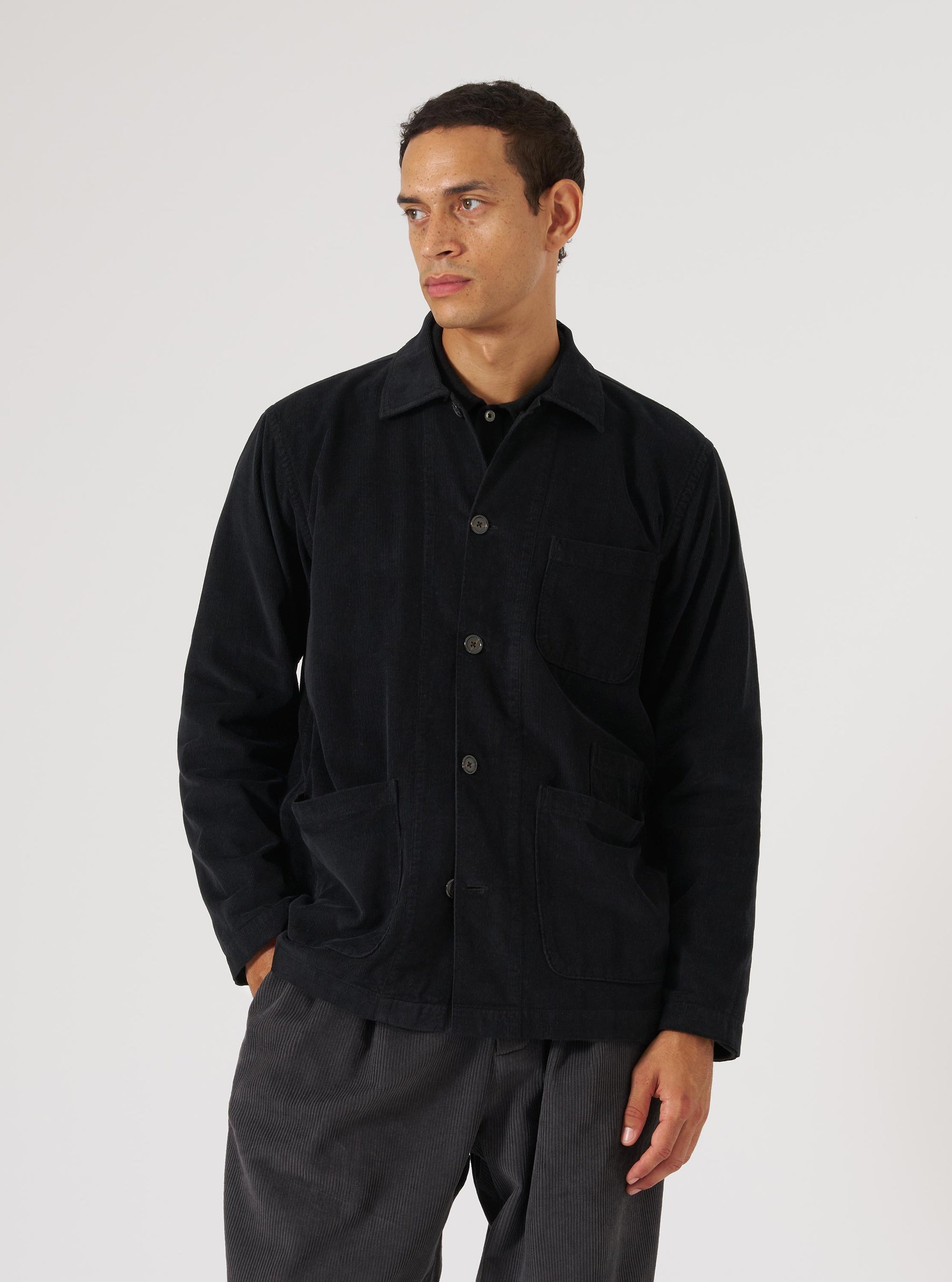 Black Fine Cord Bakers Overshirt