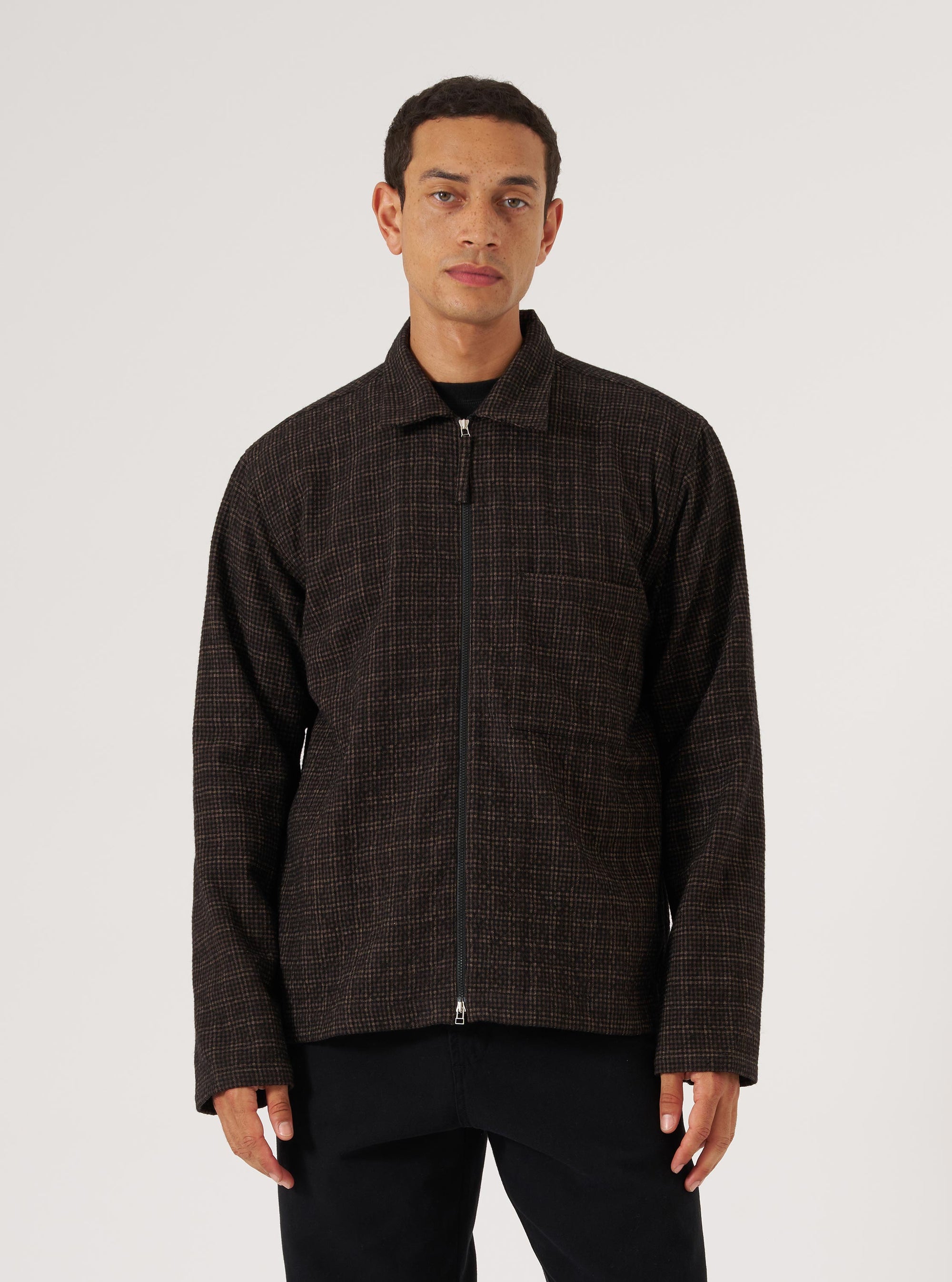 Brown Cedar Check Zip Shirt