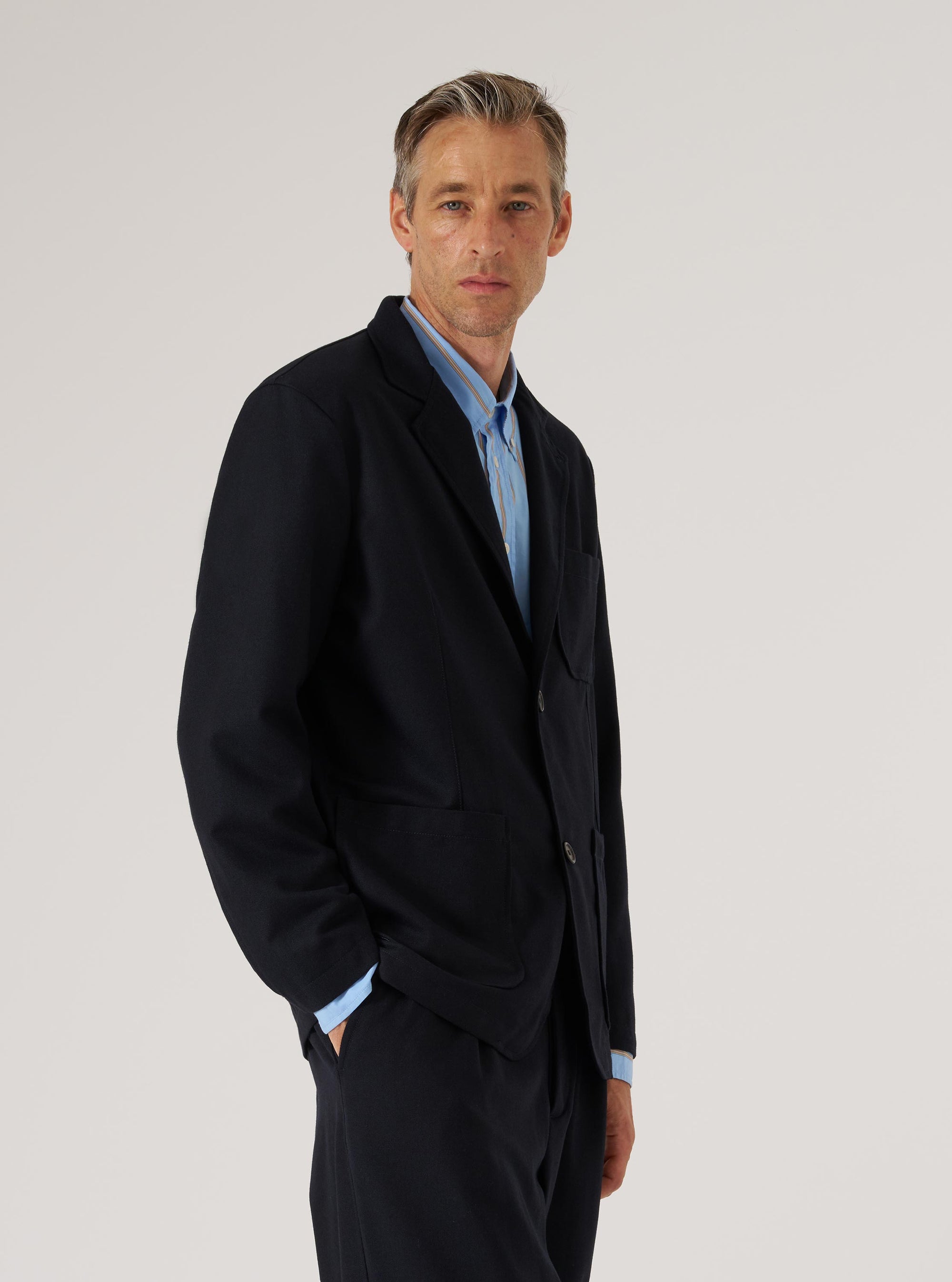 Dark Navy Upcycled Italian Tweed Two Button Jacket