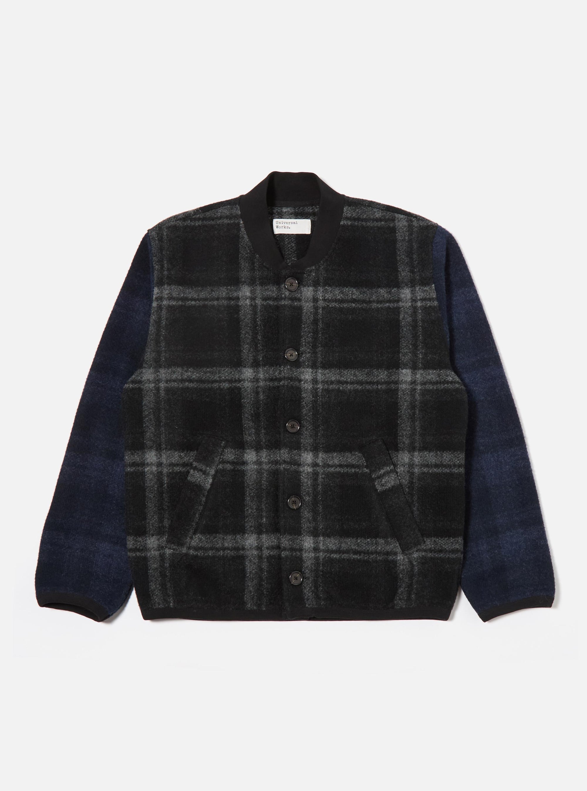Grey Moh Check Fleece Button Front Bomber