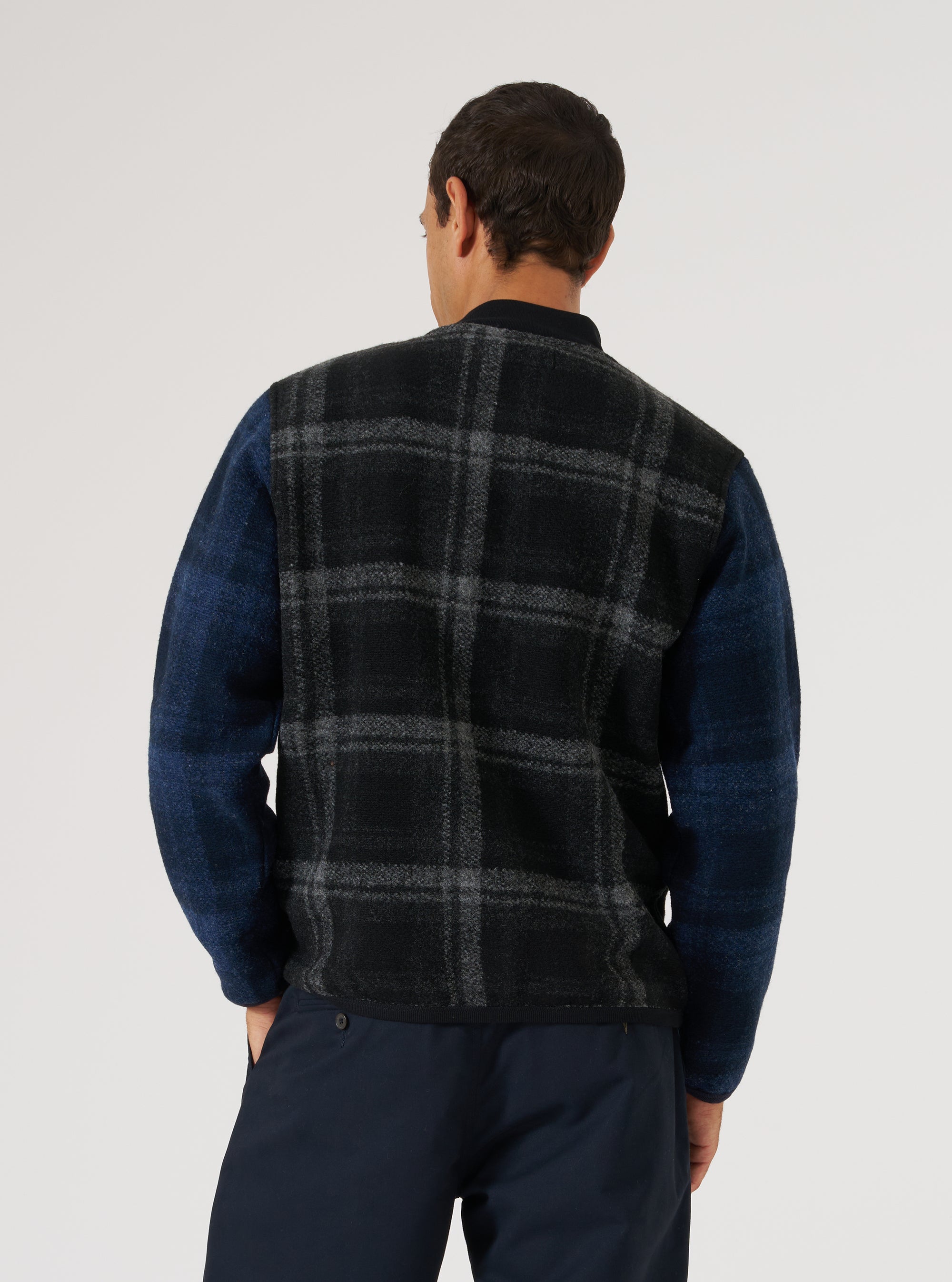 Grey Moh Check Fleece Button Front Bomber