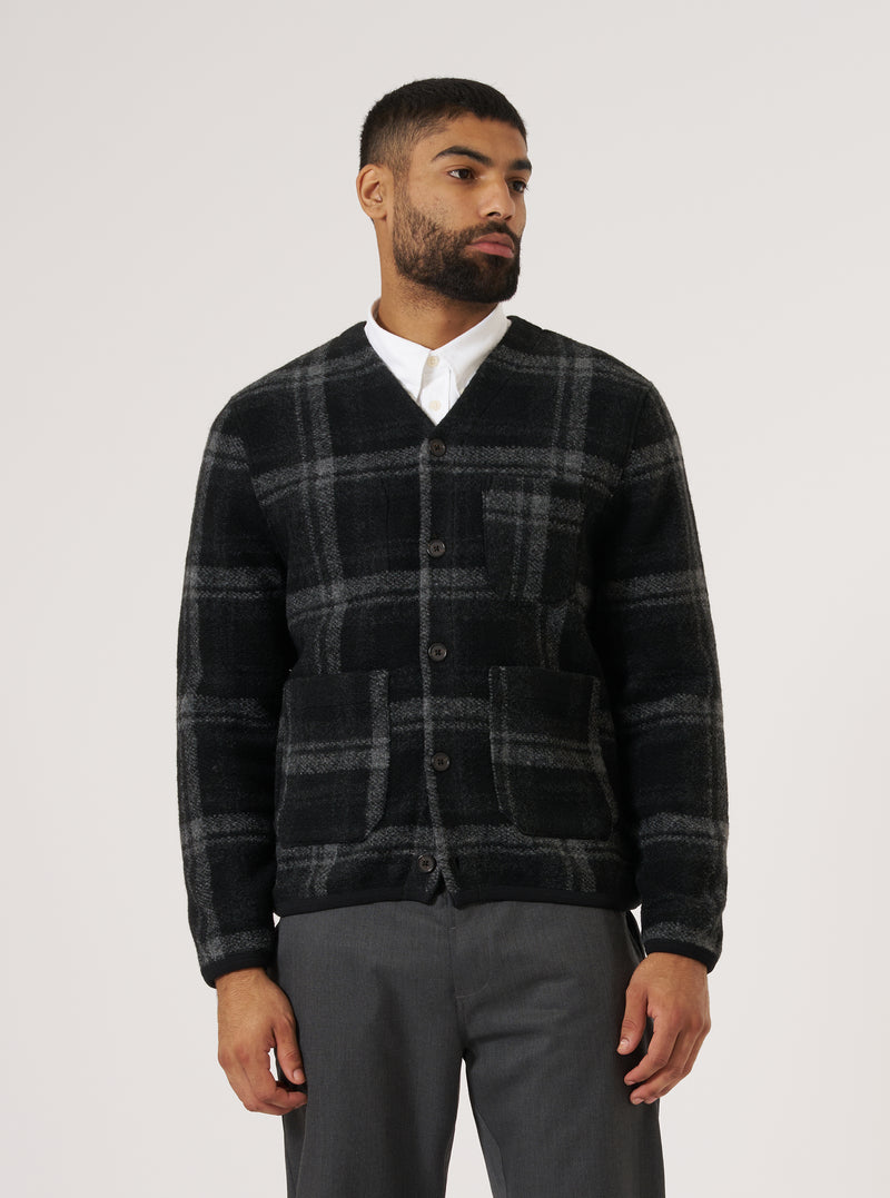 Grey Moh Check Fleece Cardigan