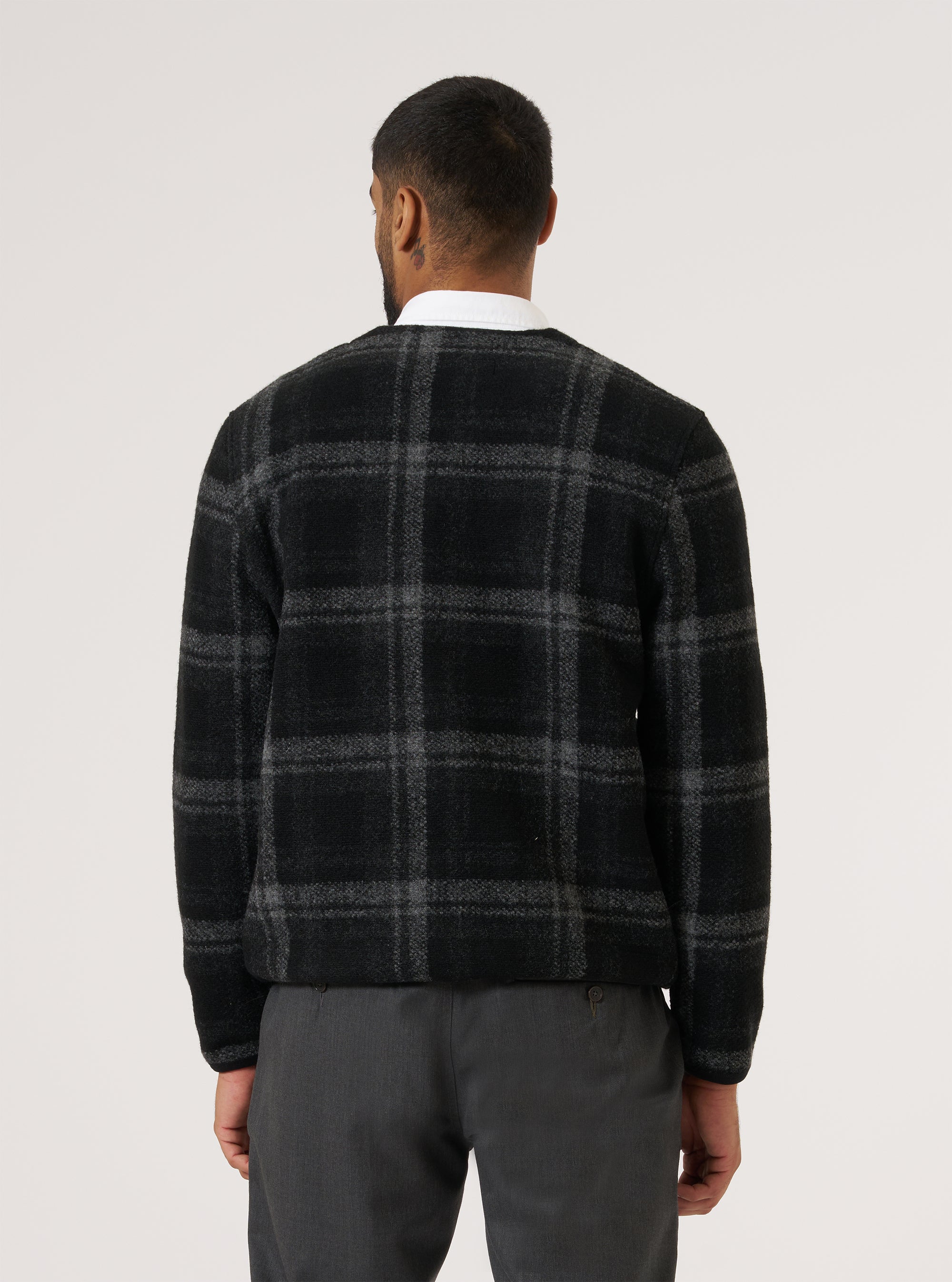 Grey Moh Check Fleece Cardigan