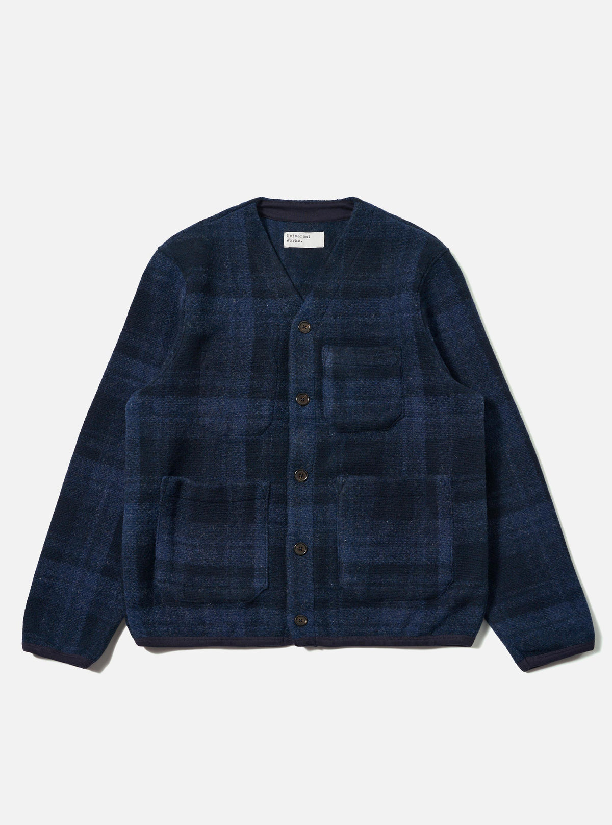 Navy Moh Check Fleece Cardigan