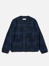 Navy Moh Check Fleece Cardigan