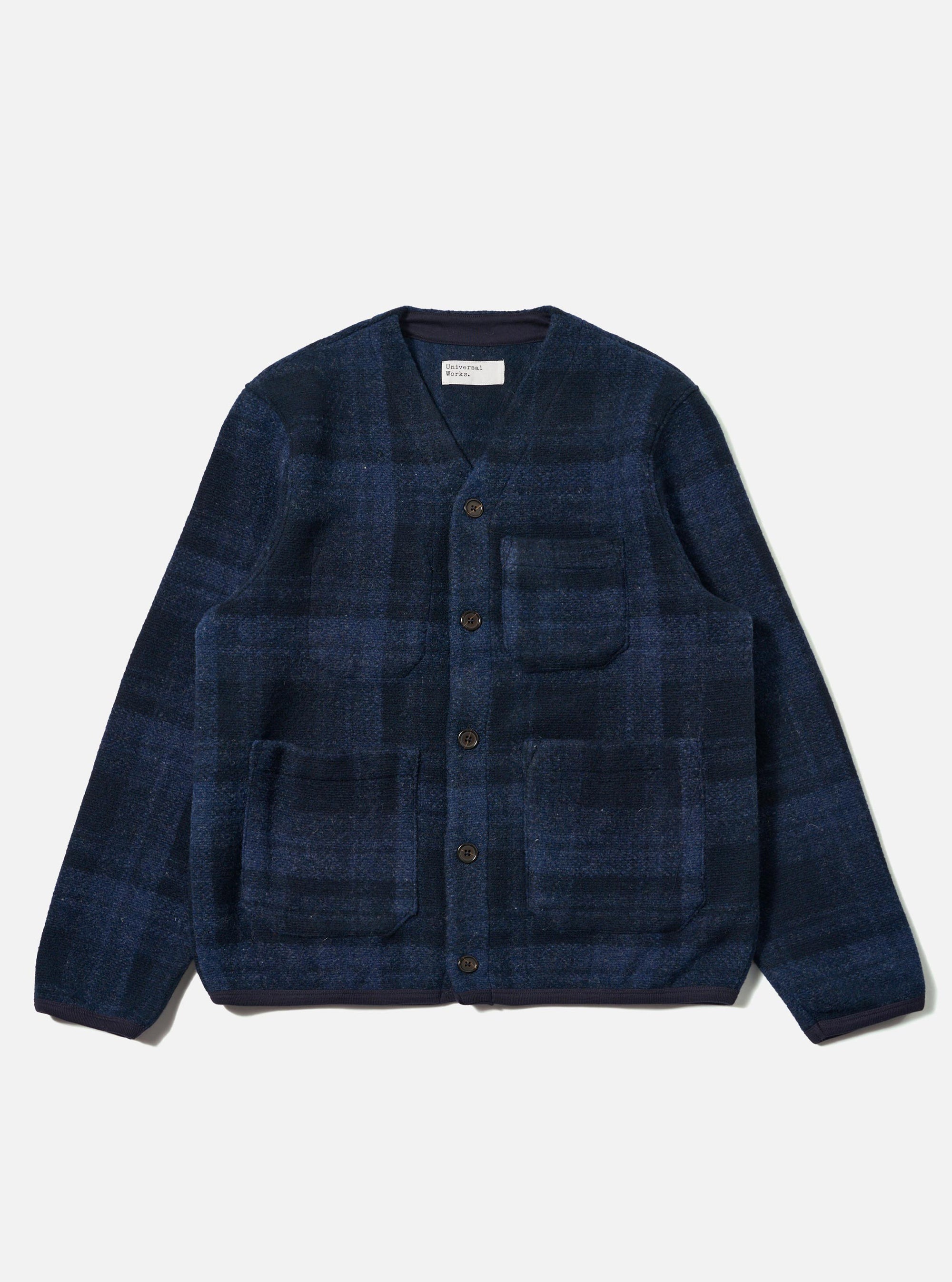 Navy Moh Check Fleece Cardigan