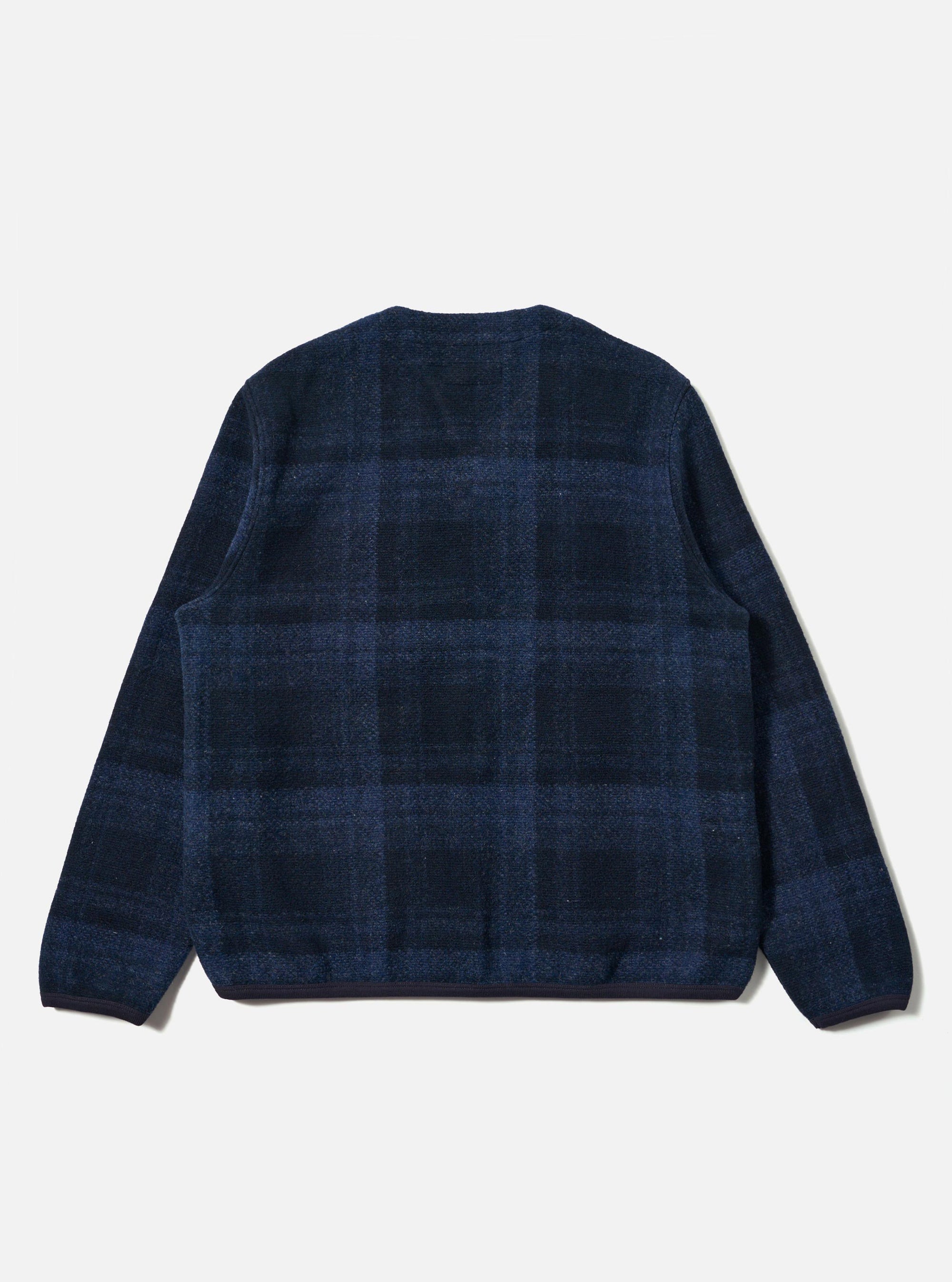 Navy Moh Check Fleece Cardigan