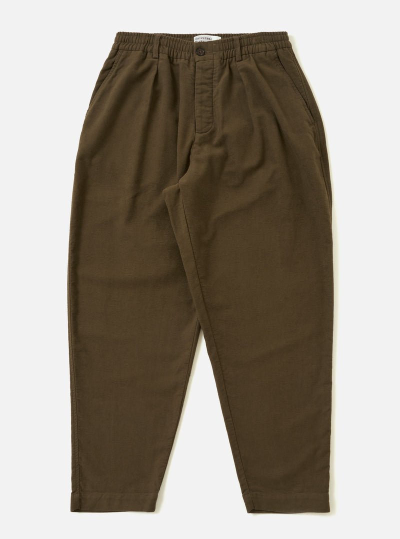 Khaki Comfort Moleskin Pleated Track Pant