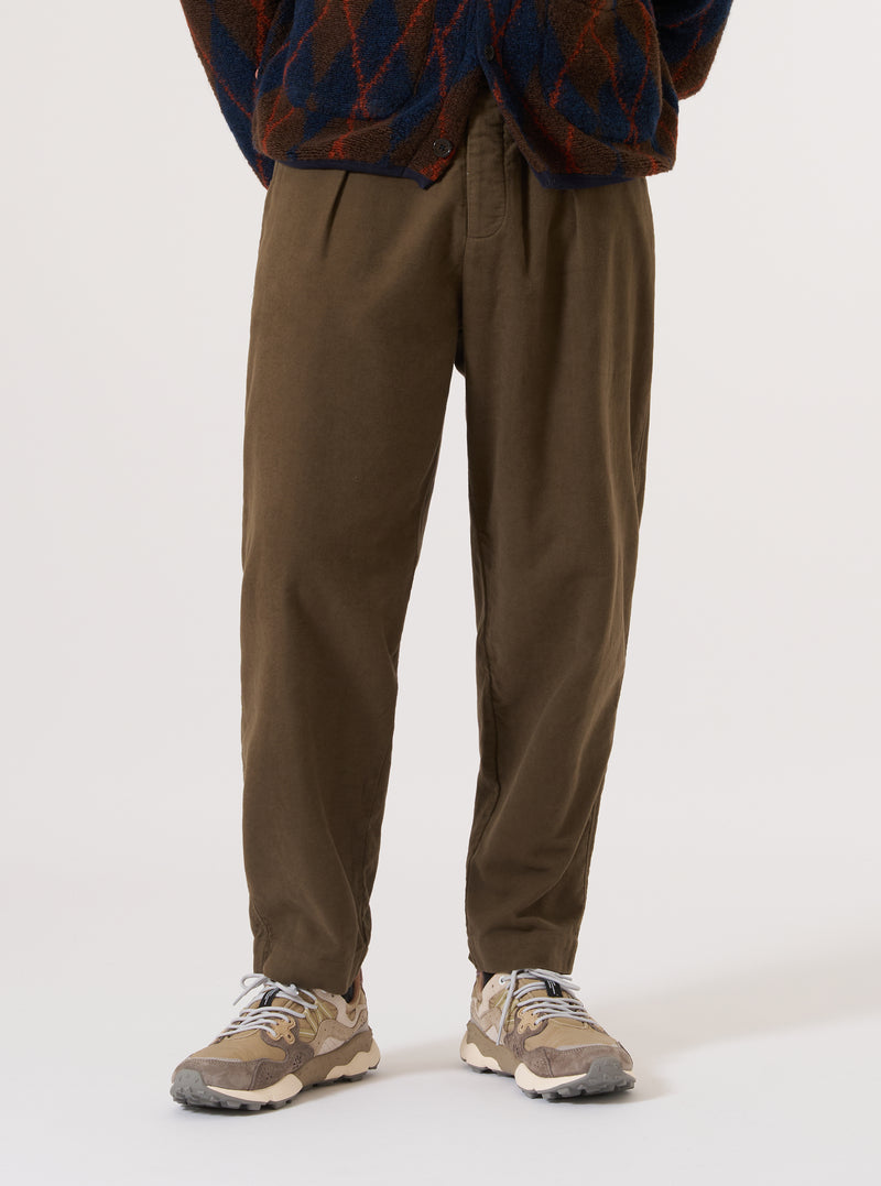 Khaki Comfort Moleskin Pleated Track Pant