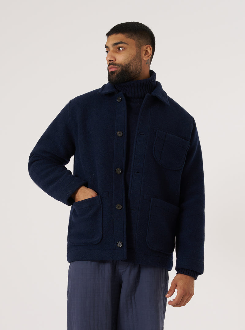 Navy Techno Melton Plain Field Jacket