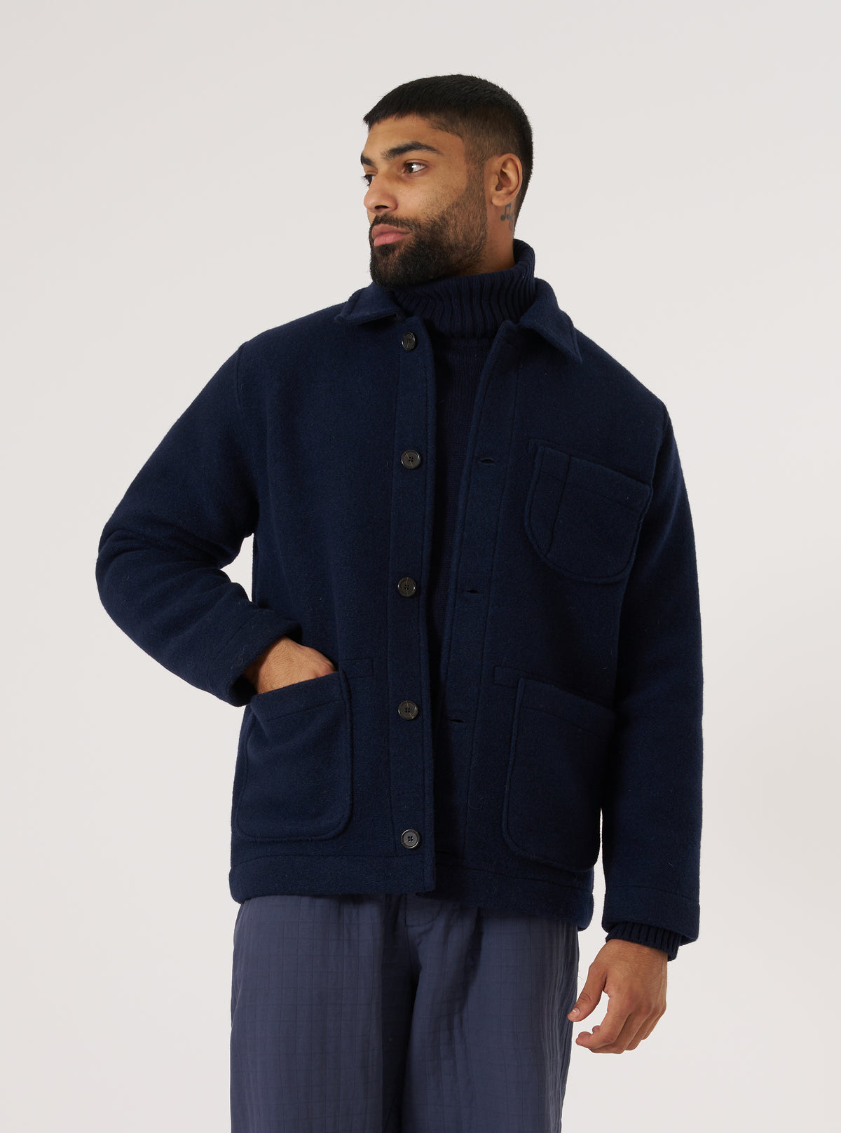 Navy Techno Melton Plain Field Jacket