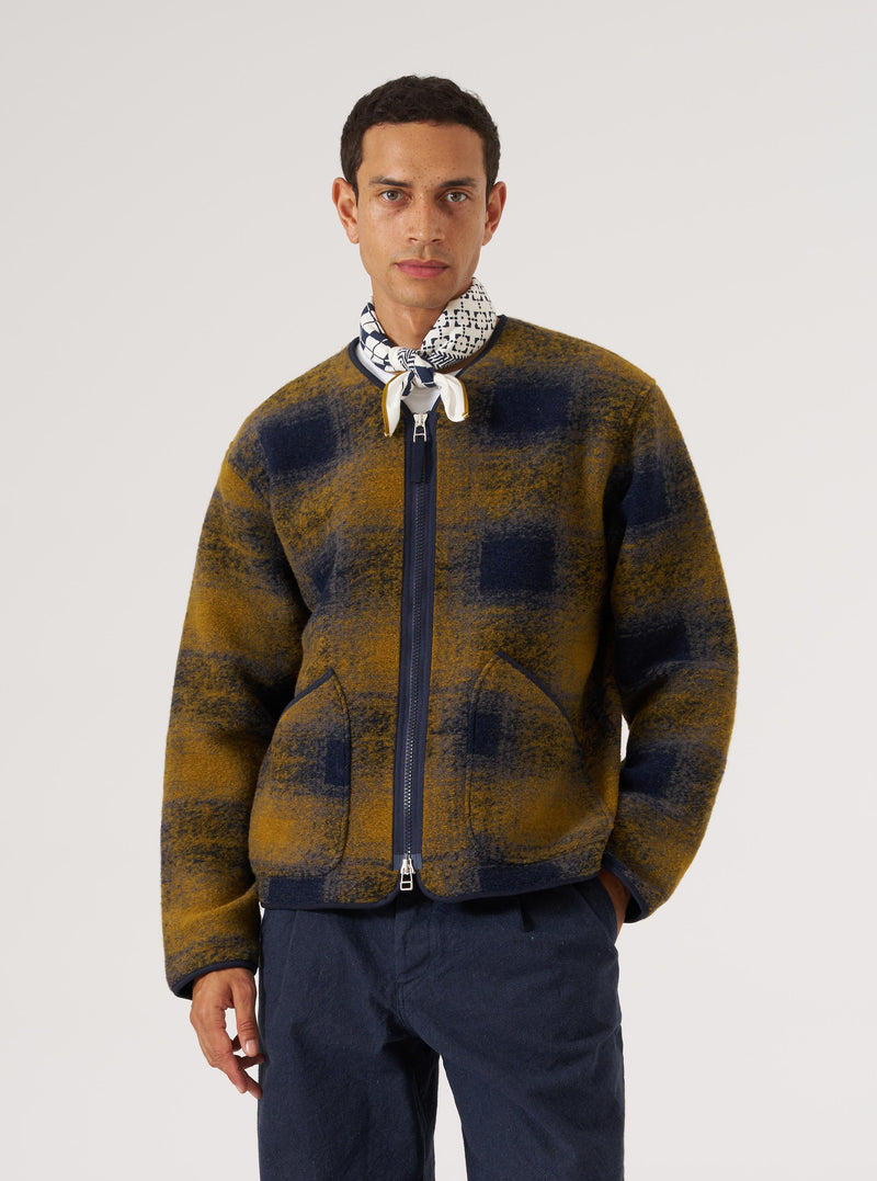 Navy Check Techno Melton Check Zip Liner Jacket