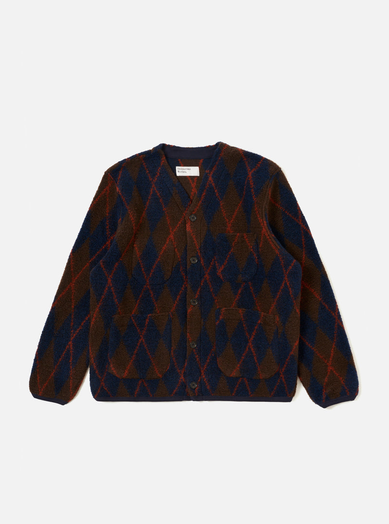 Brown/Navy Argyll Fleece Cardigan