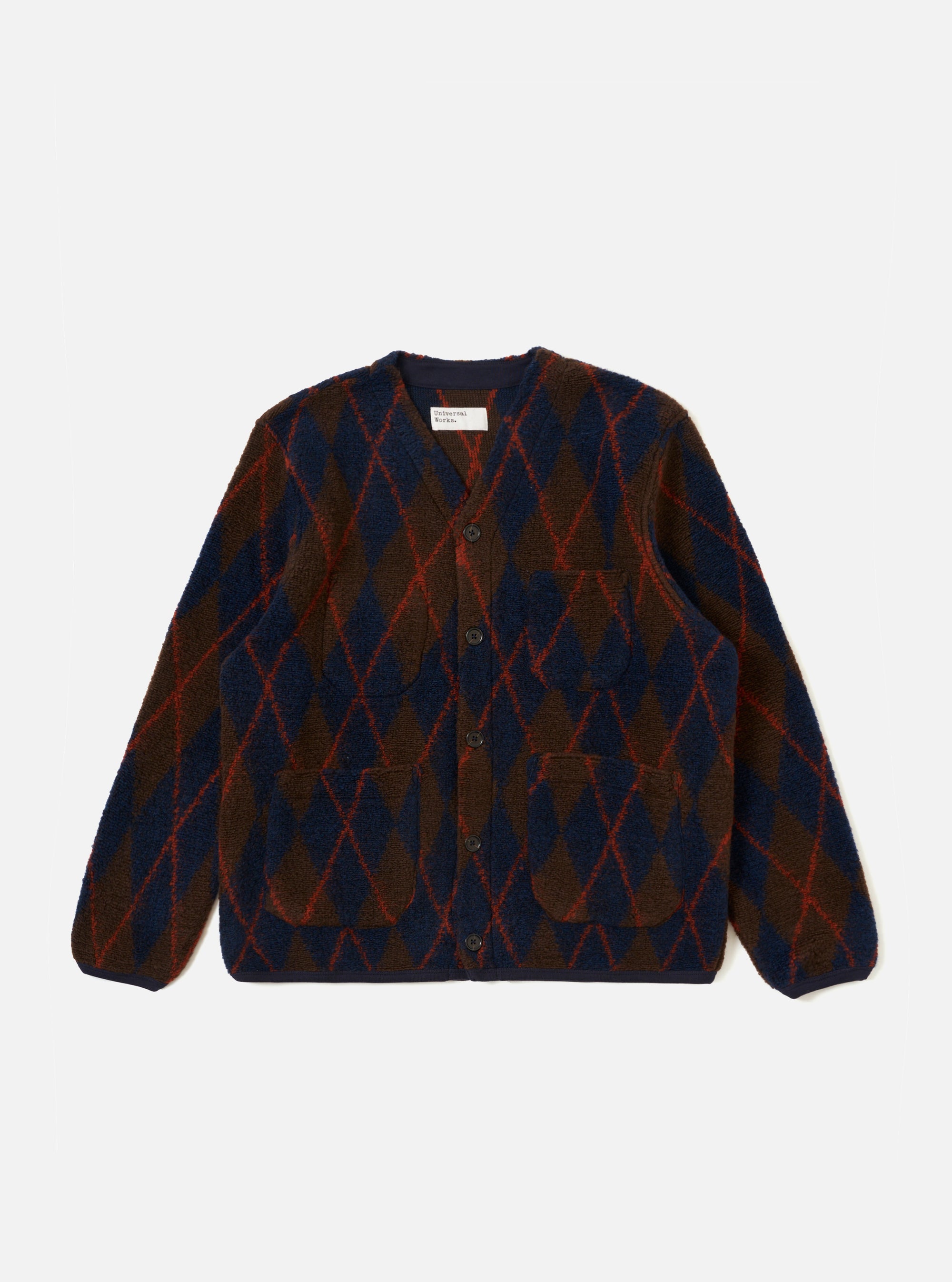 Brown/Navy Argyll Fleece Cardigan