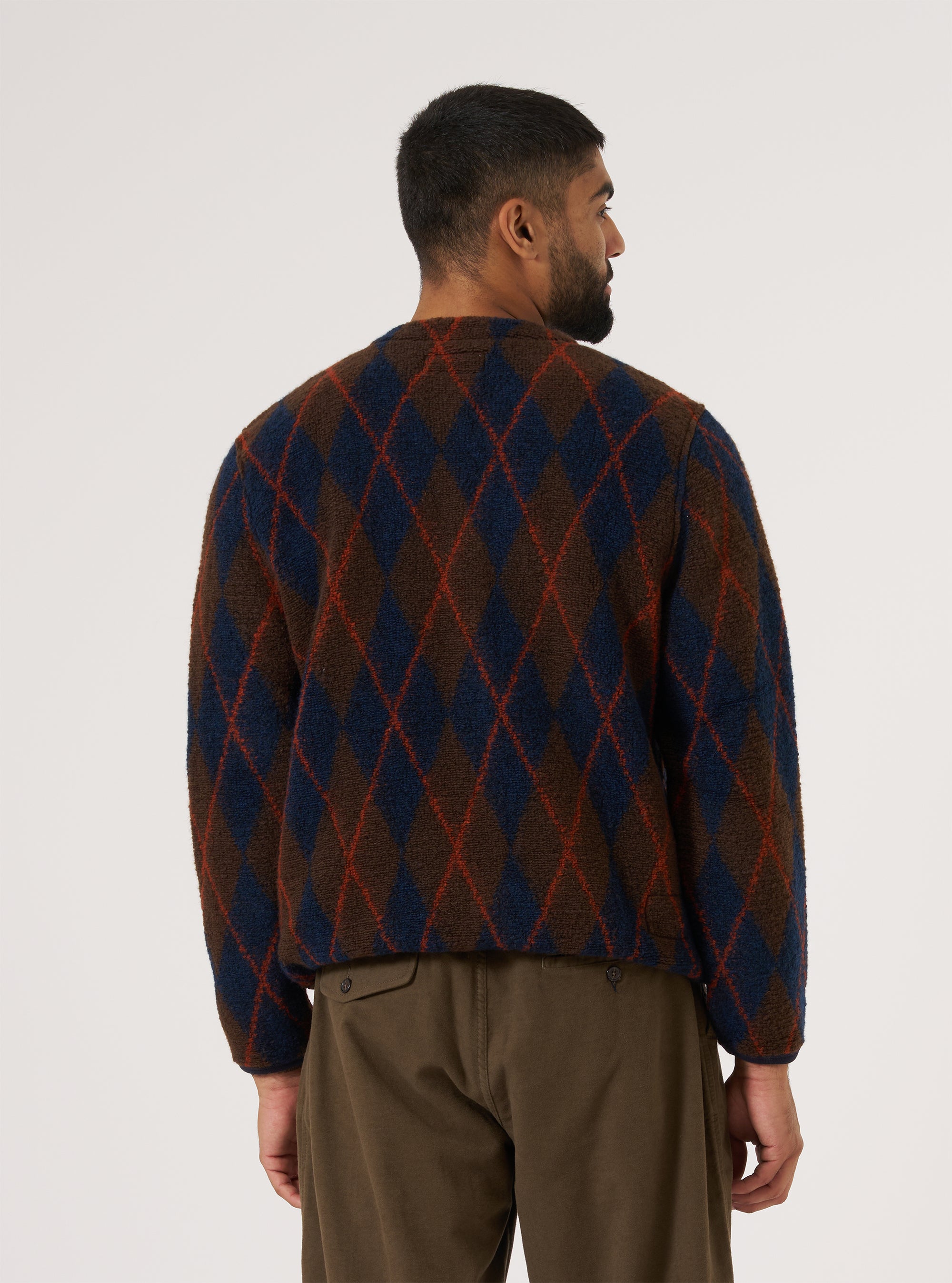 Brown/Navy Argyll Fleece Cardigan