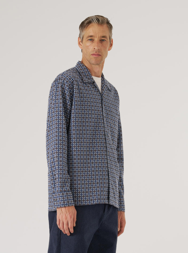Navy Oscar Cotton L/S Camp Shirt