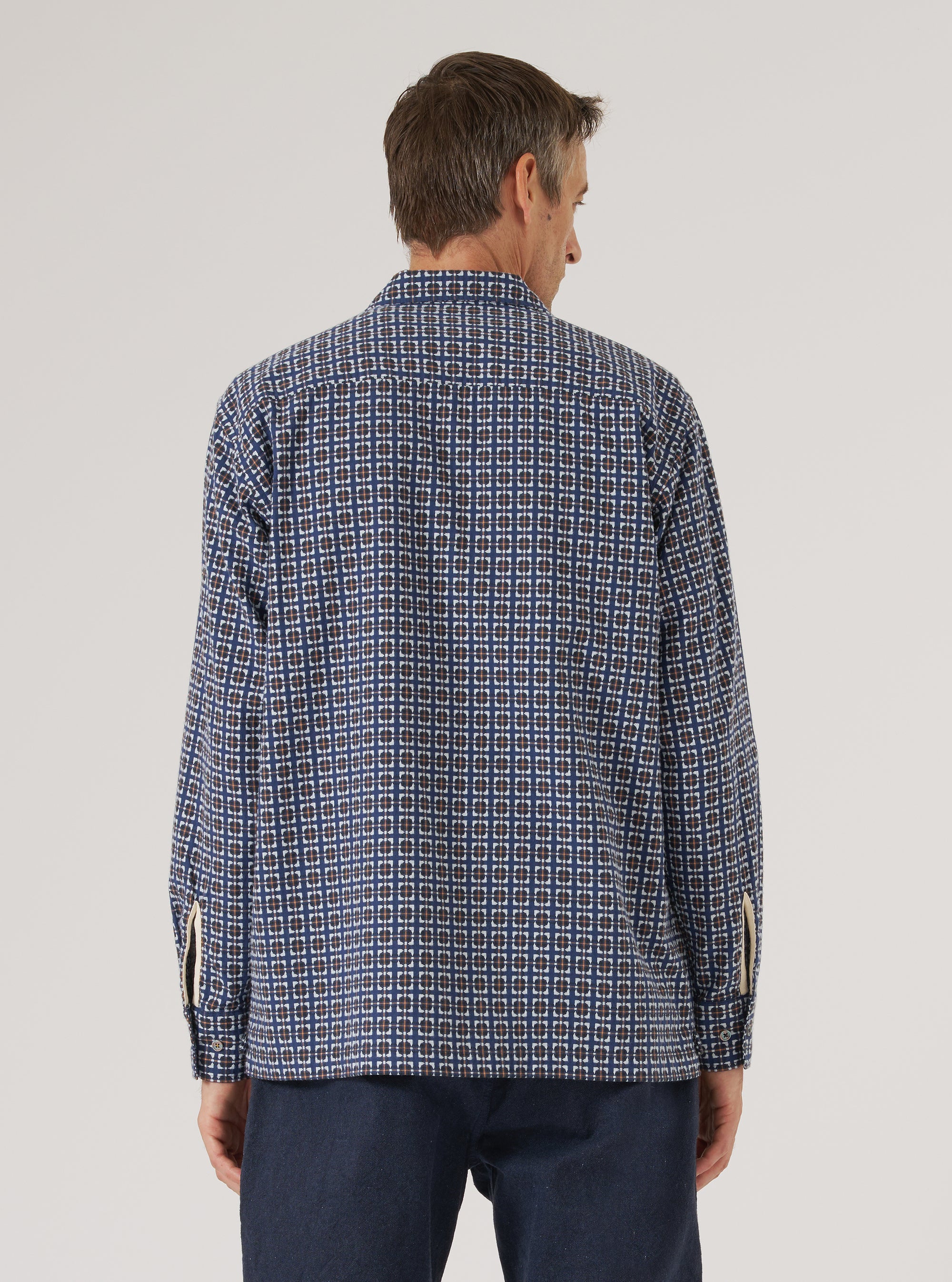 Navy Oscar Cotton L/S Camp Shirt