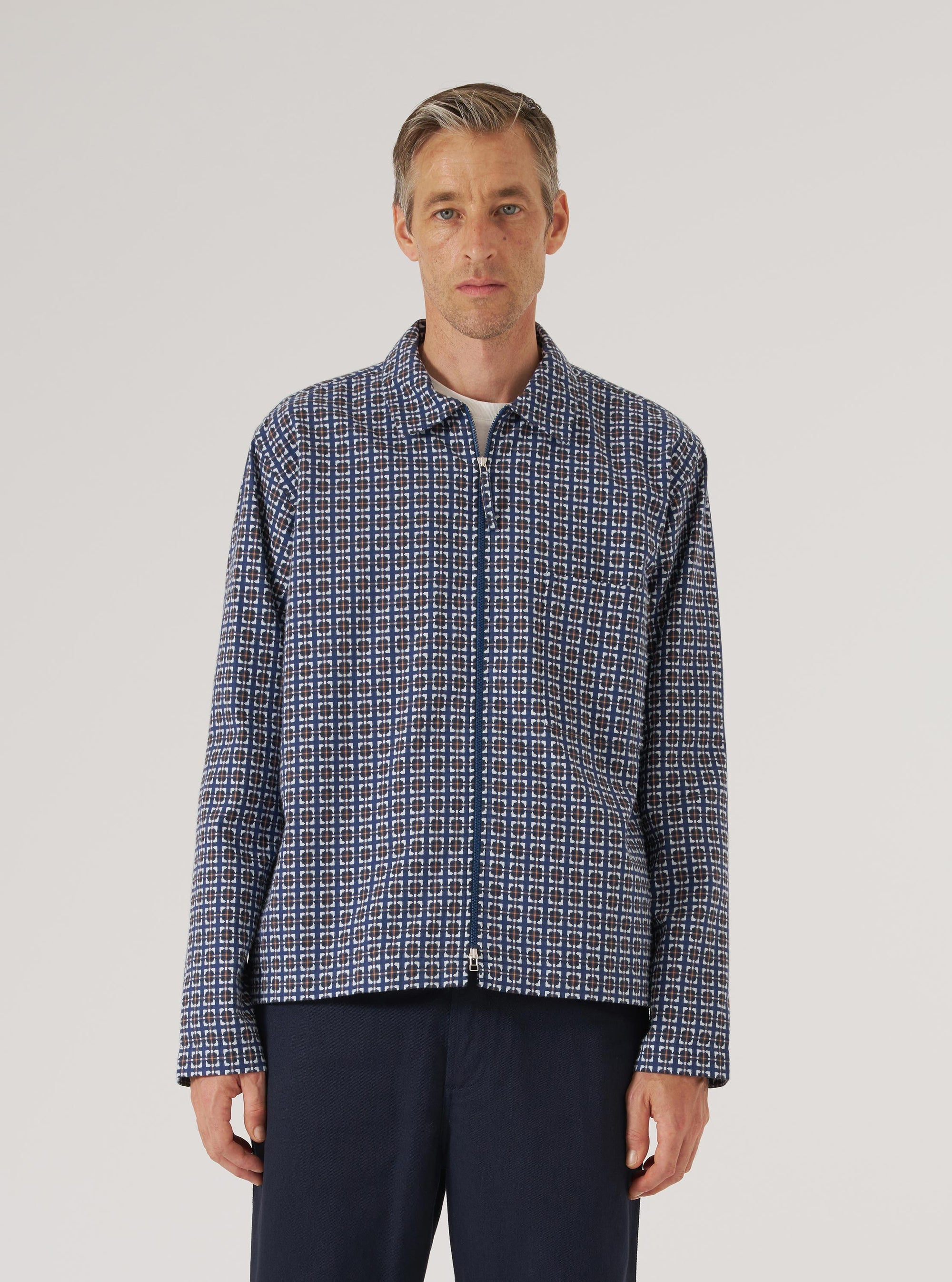 Navy Oscar Cotton Zip Shirt