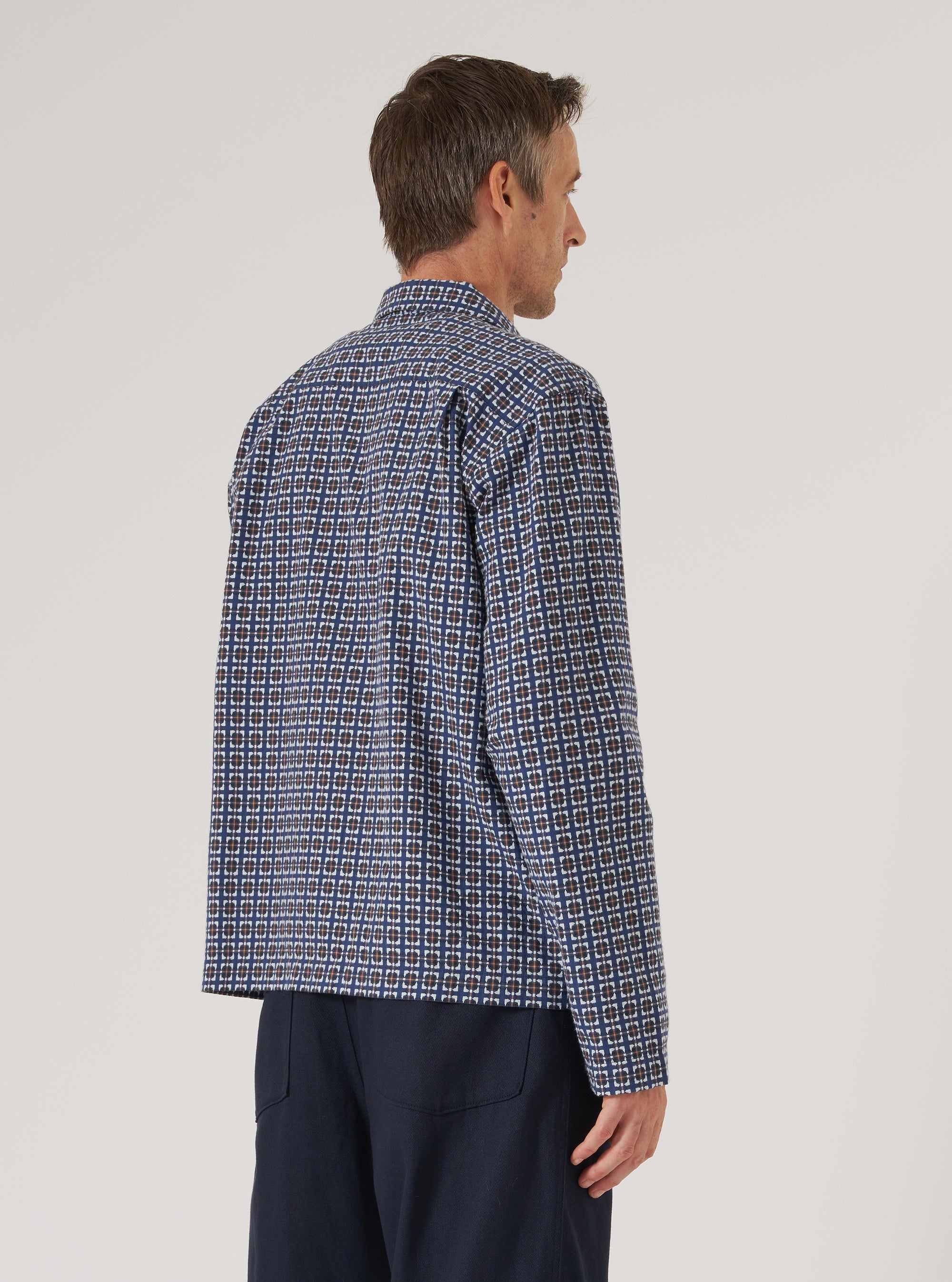 Navy Oscar Cotton Zip Shirt