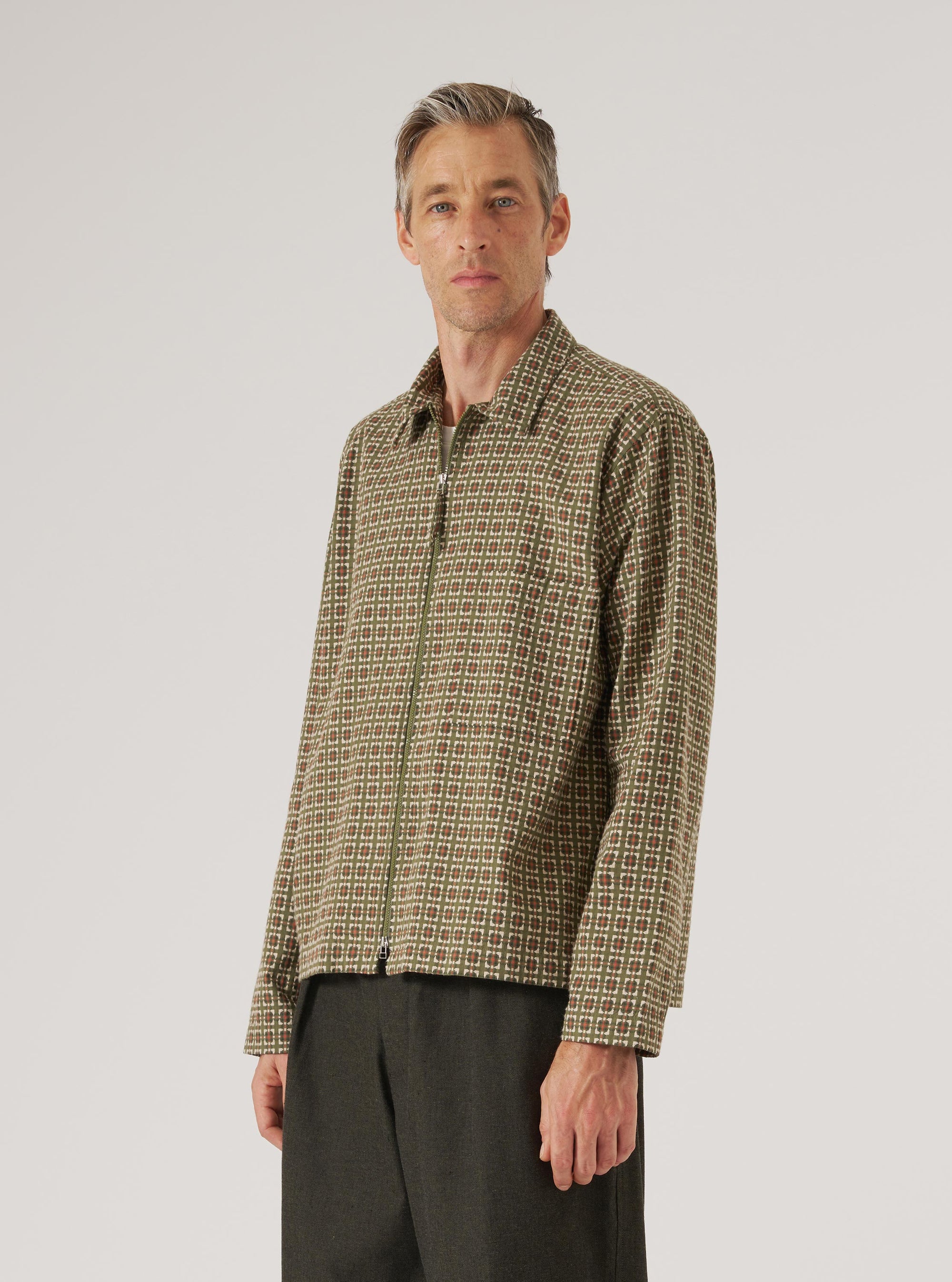 Olive Oscar Cotton Zip Shirt