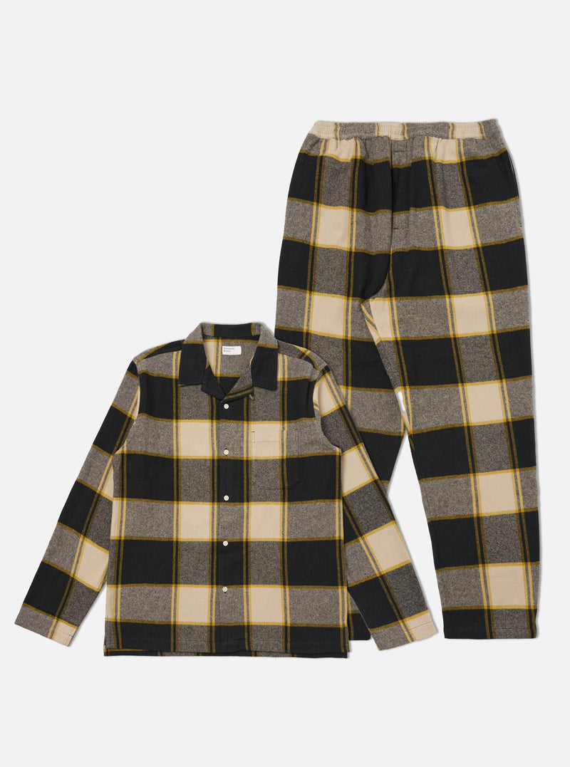 Black/Sand Brushed Big Check Long Pyjama Set