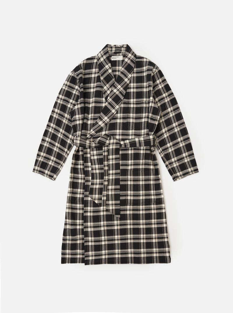 Black Twill Check Short Dressing Gown