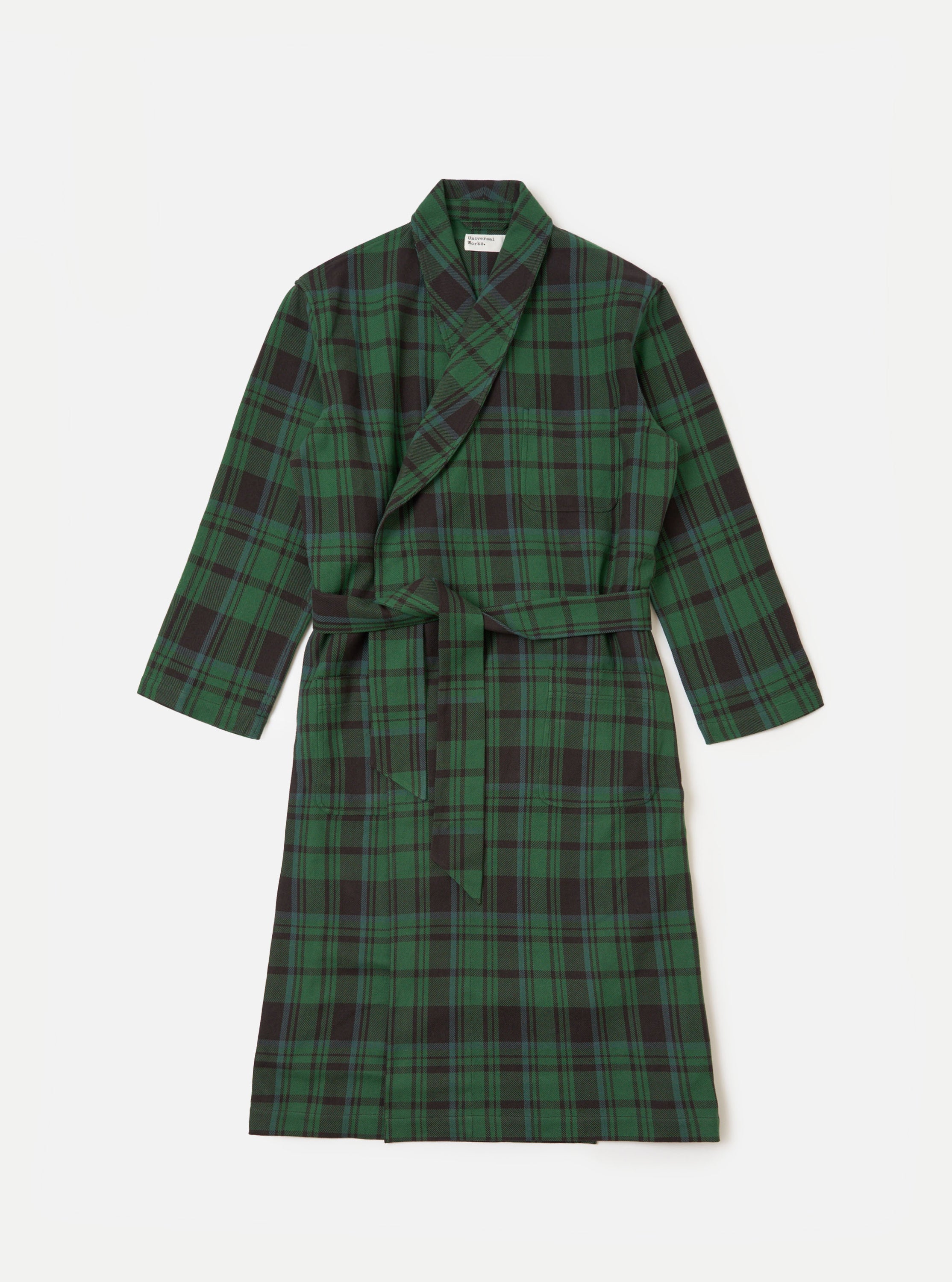 Universal Works Green Twill Check Long Dressing Gown | King's Cross