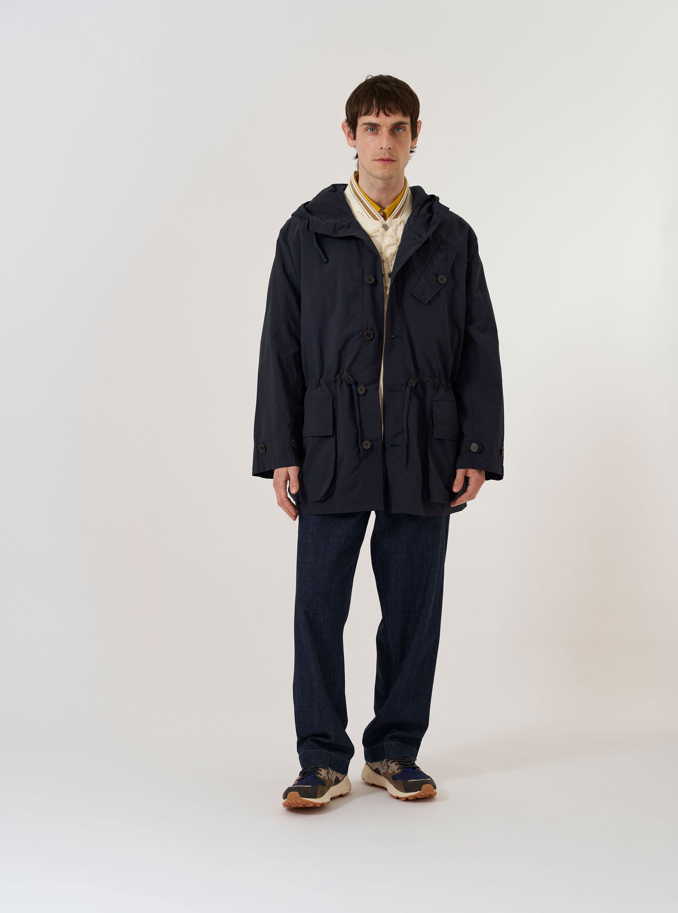 Men's Navy Seo Recycled Nylon Boston Parka – Universal Works