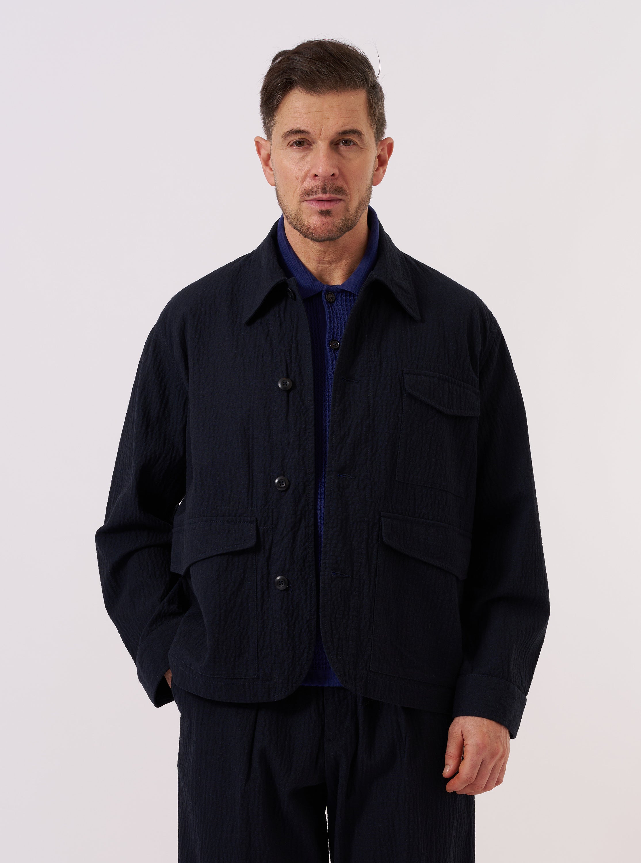 「SUNSEA」 Cut Off Melton Blouson/Ash Navy Men's Dark Navy Ospina Cotton Duty Jacket – Universal Works
