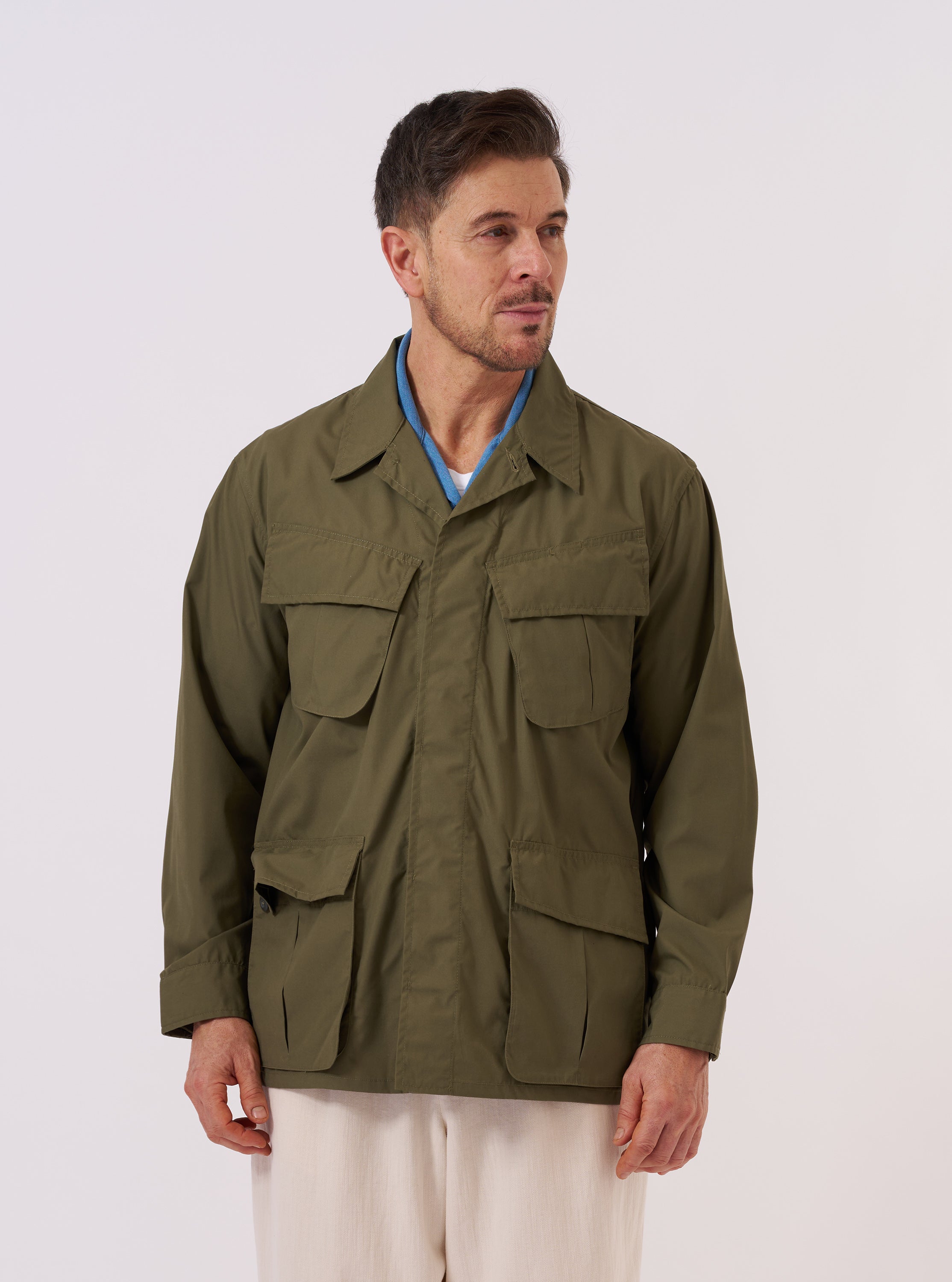 ジャケット・アウター go-getter REMAKE DOCKING MILITARY SHIRTS Men's Olive Recycled Poly Tech Jungle Jacket – Universal Works