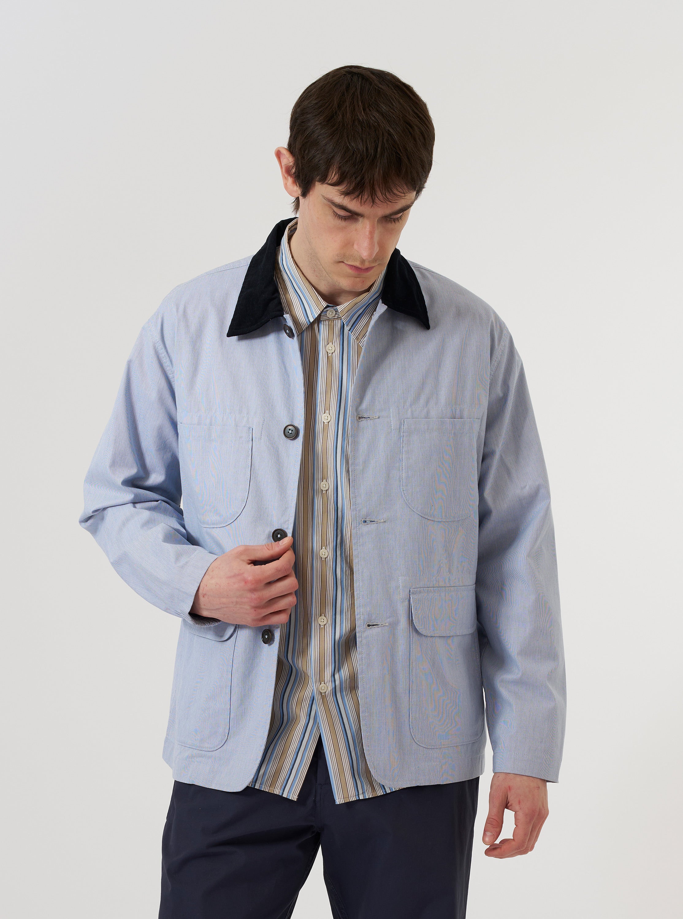 Men's Navy Kennedy Stripe Labour Jacket – Universal Works