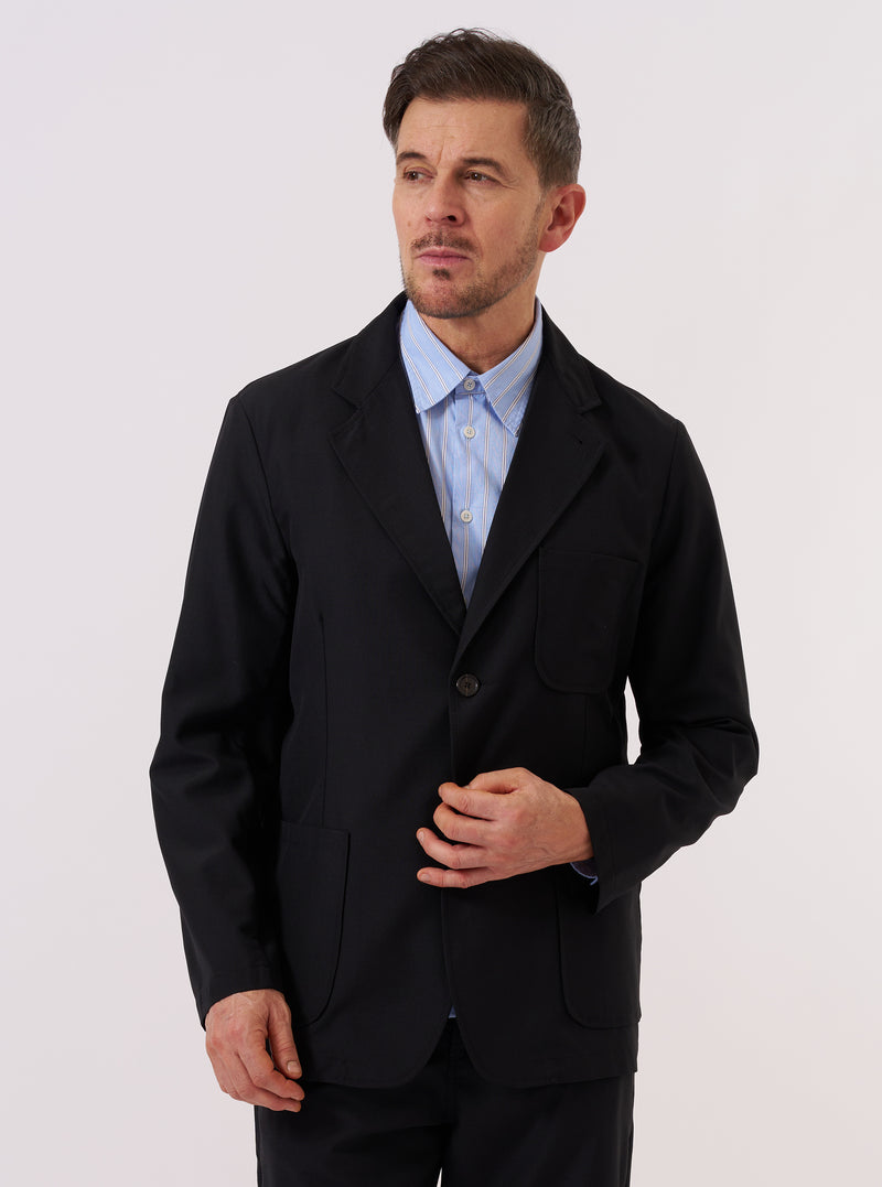 Black Tropical Suiting Two Button Jacket