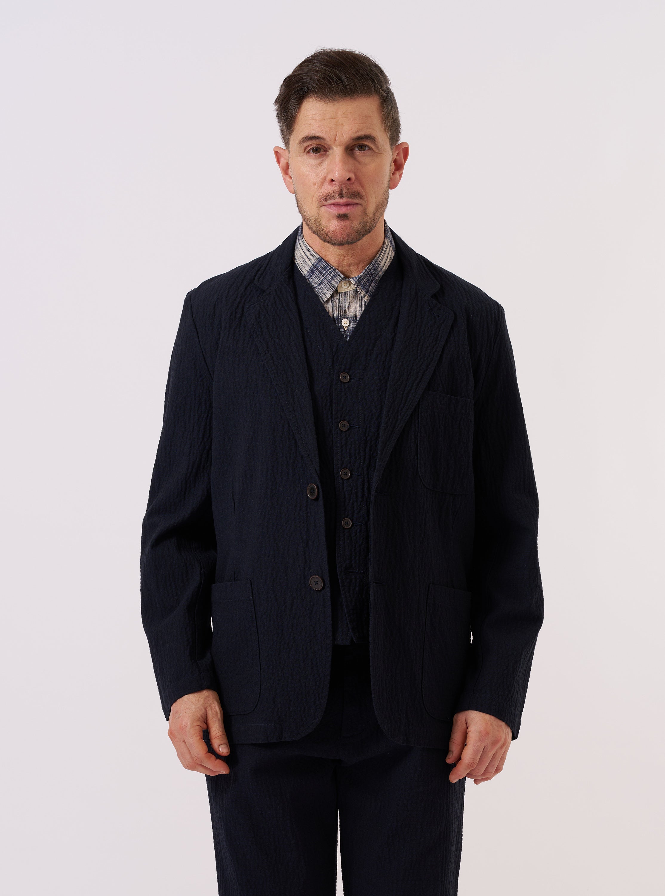 Men's Dark Navy Ospina Cotton Two Button Jacket – Universal Works