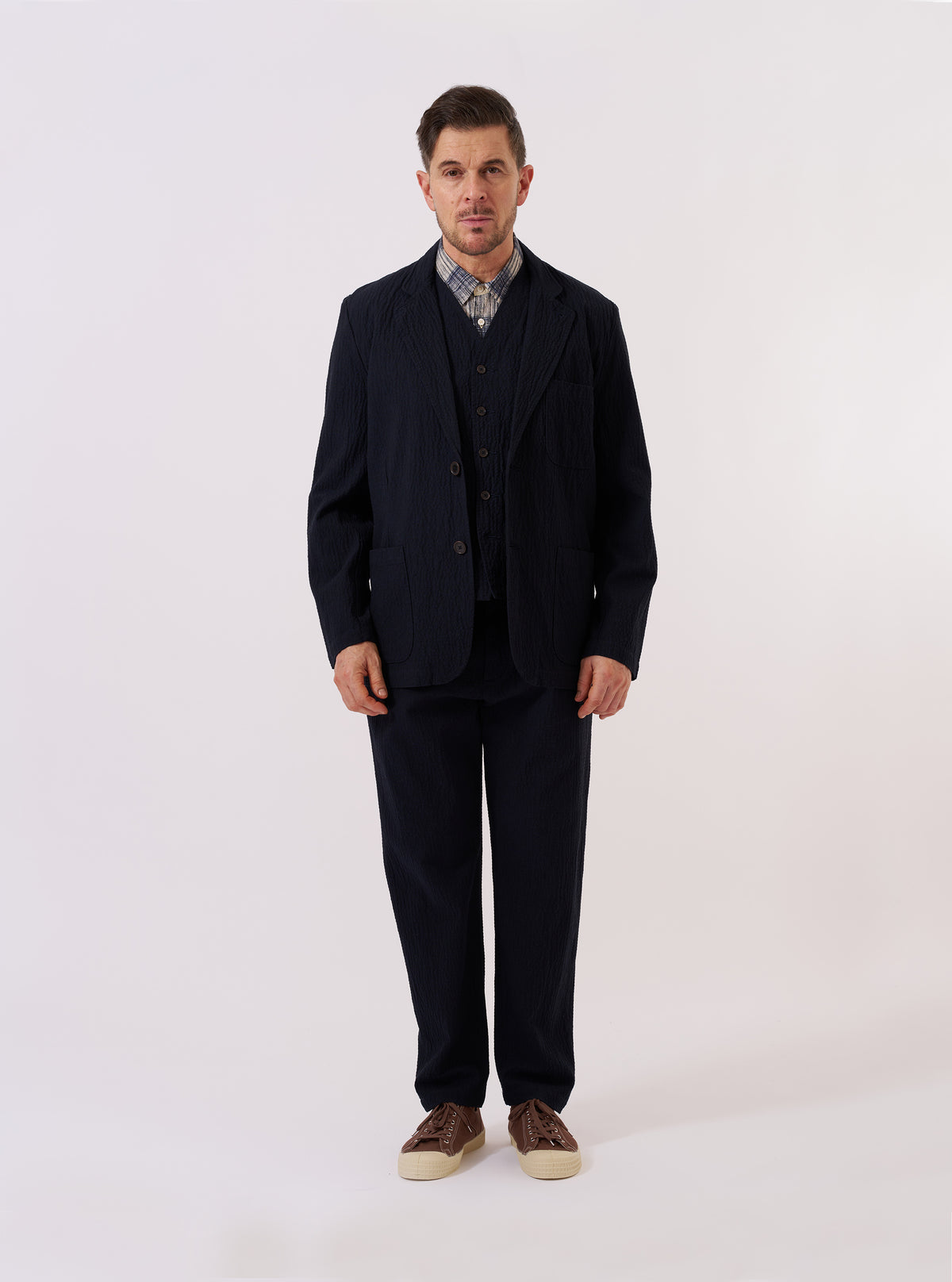 Dark Navy Ospina Cotton Two Button Jacket