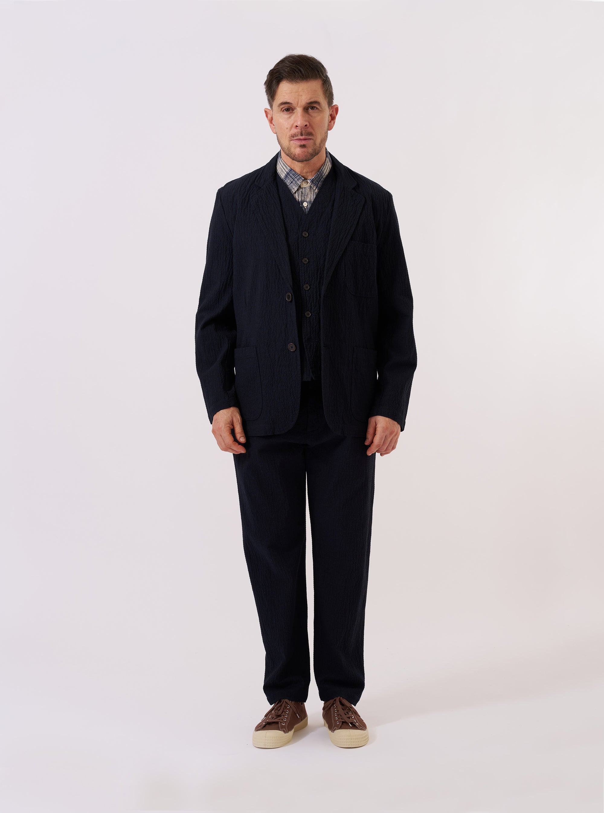 Dark Navy Ospina Cotton Two Button Jacket
