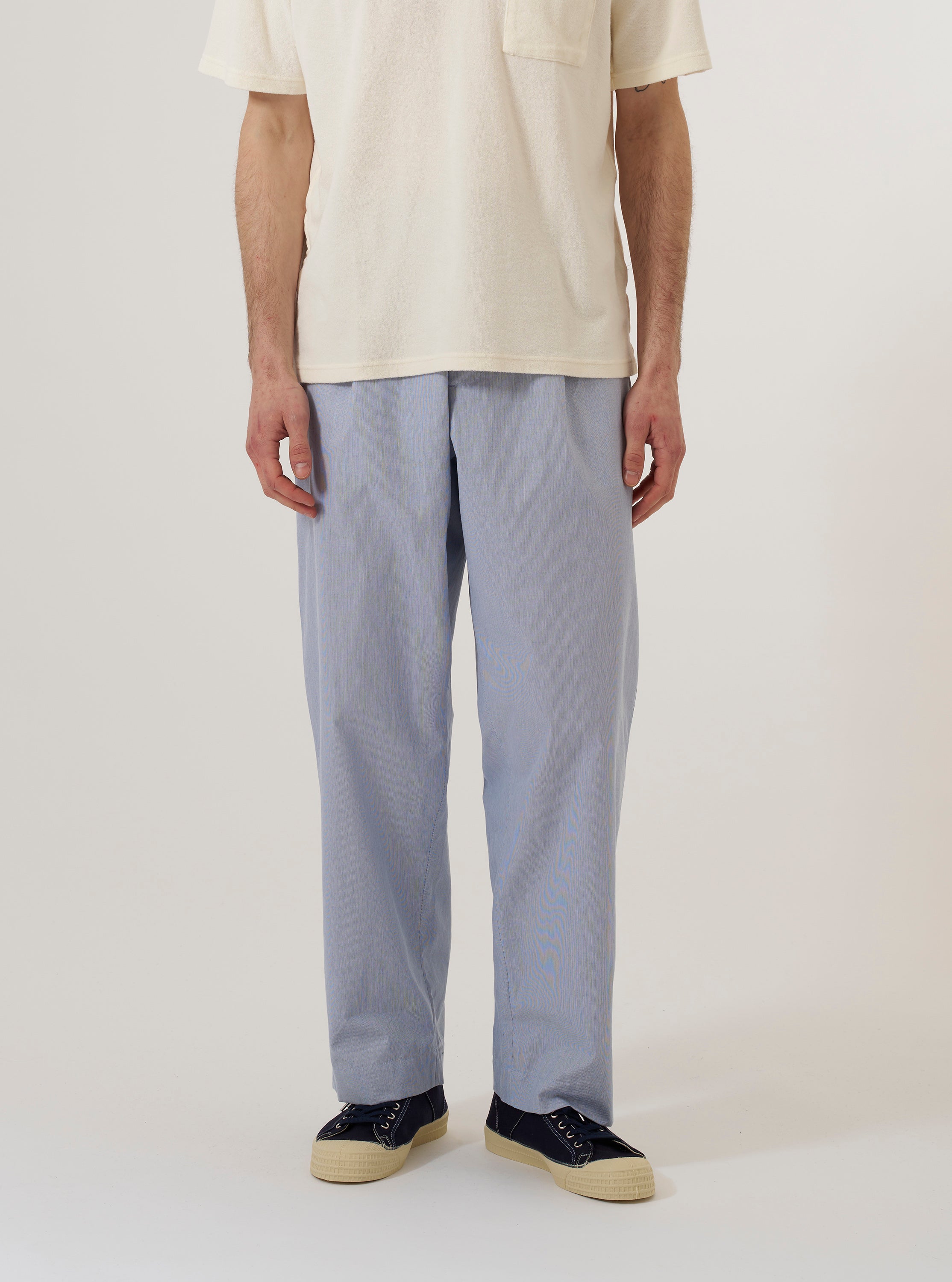 スーツ Slight Vogue wide multi button slacks Men's Navy Striped Duke Wide Leg Pant – Universal Works