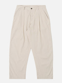 The Brown Kennedy Stripe Duke Pant is shown as a flat lay against a plain white background. These trousers feature a loose, wide-leg fit with a brown and white vertical stripe pattern throughout. The design includes a button waist closure, belt loops, and two large front patch pockets.