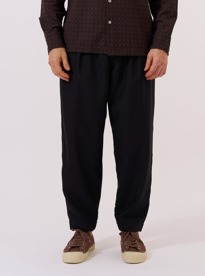 Black Tropical Suiting Pleated Track Pant
