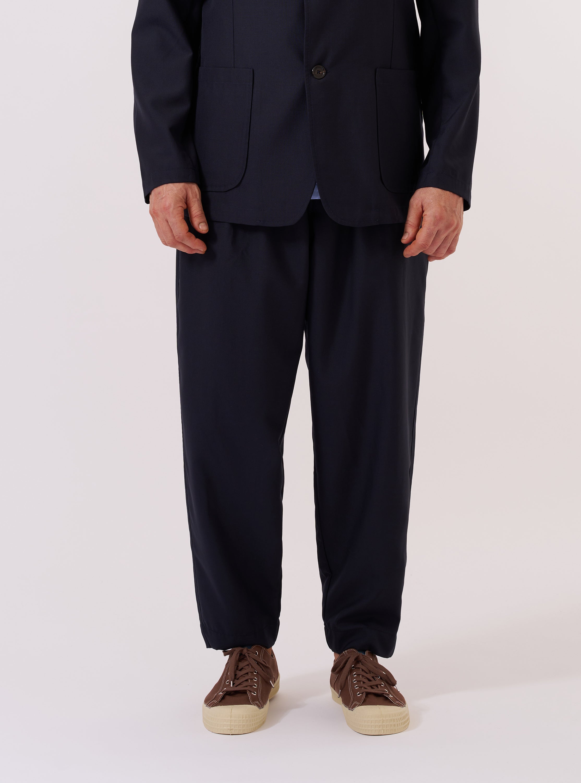 Men's Navy Tropical Suiting Pleated Track Pant – Universal Works