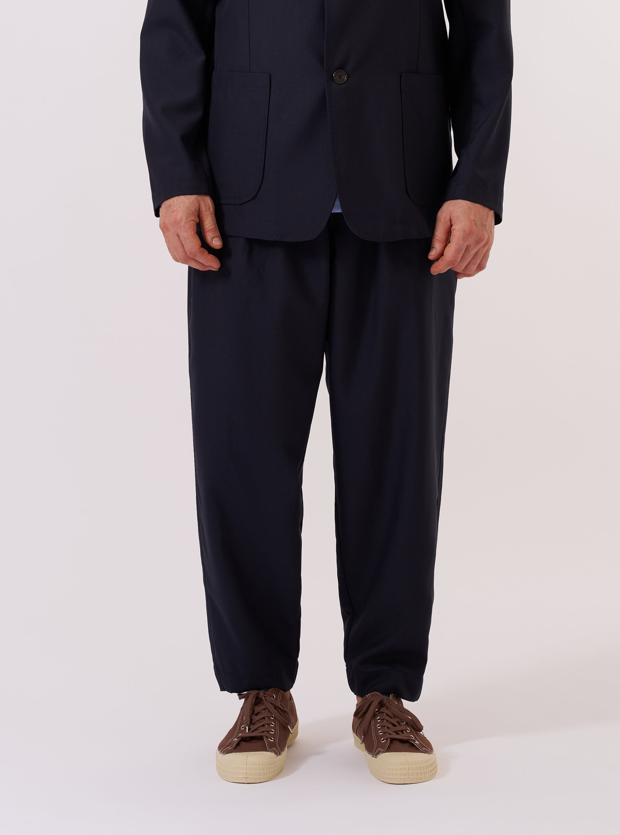Navy Tropical Suiting Pleated Track Pant