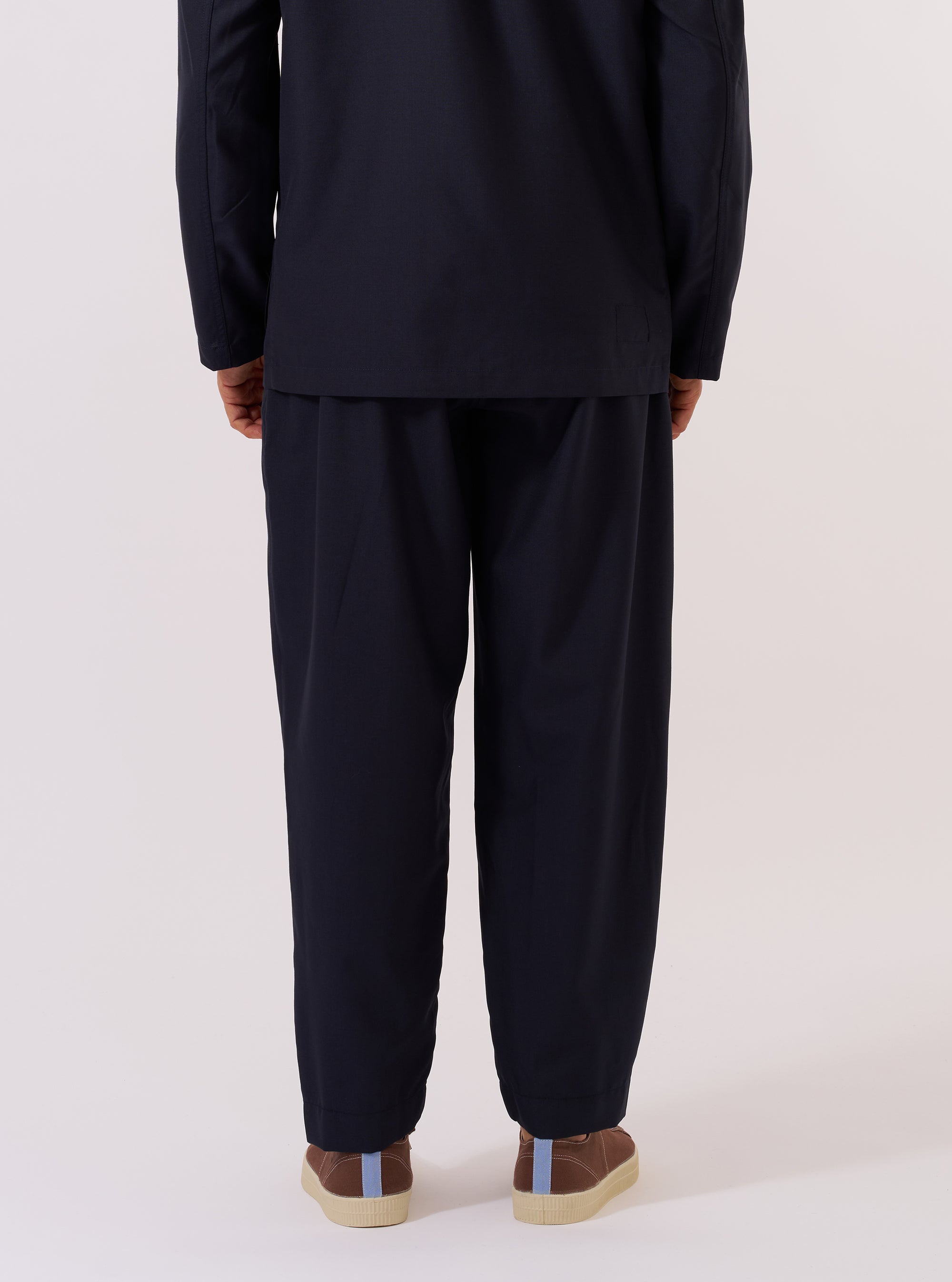 Navy Tropical Suiting Pleated Track Pant