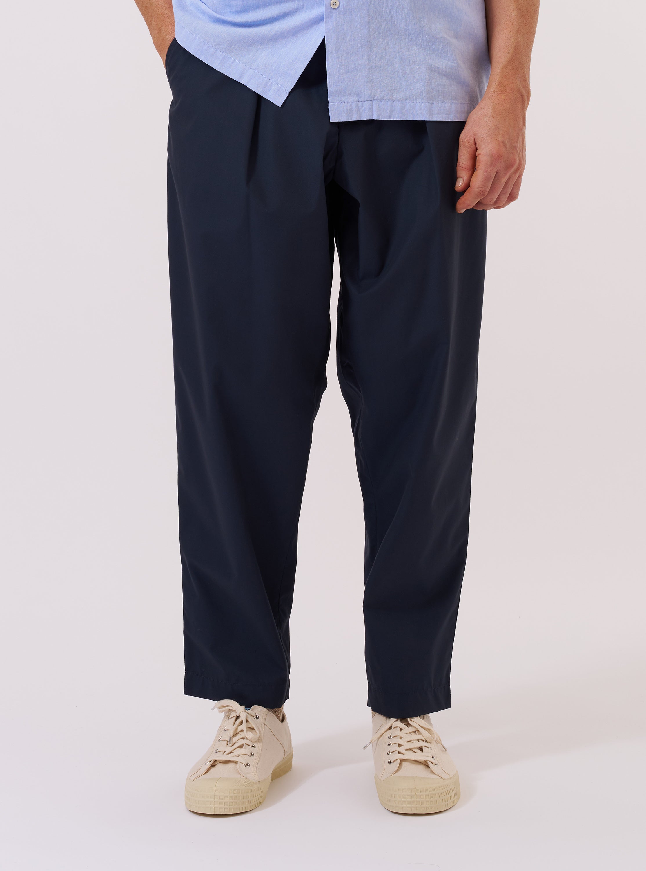 Men's Navy Recycled Poly Tech Pleated Track Pant – Universal Works