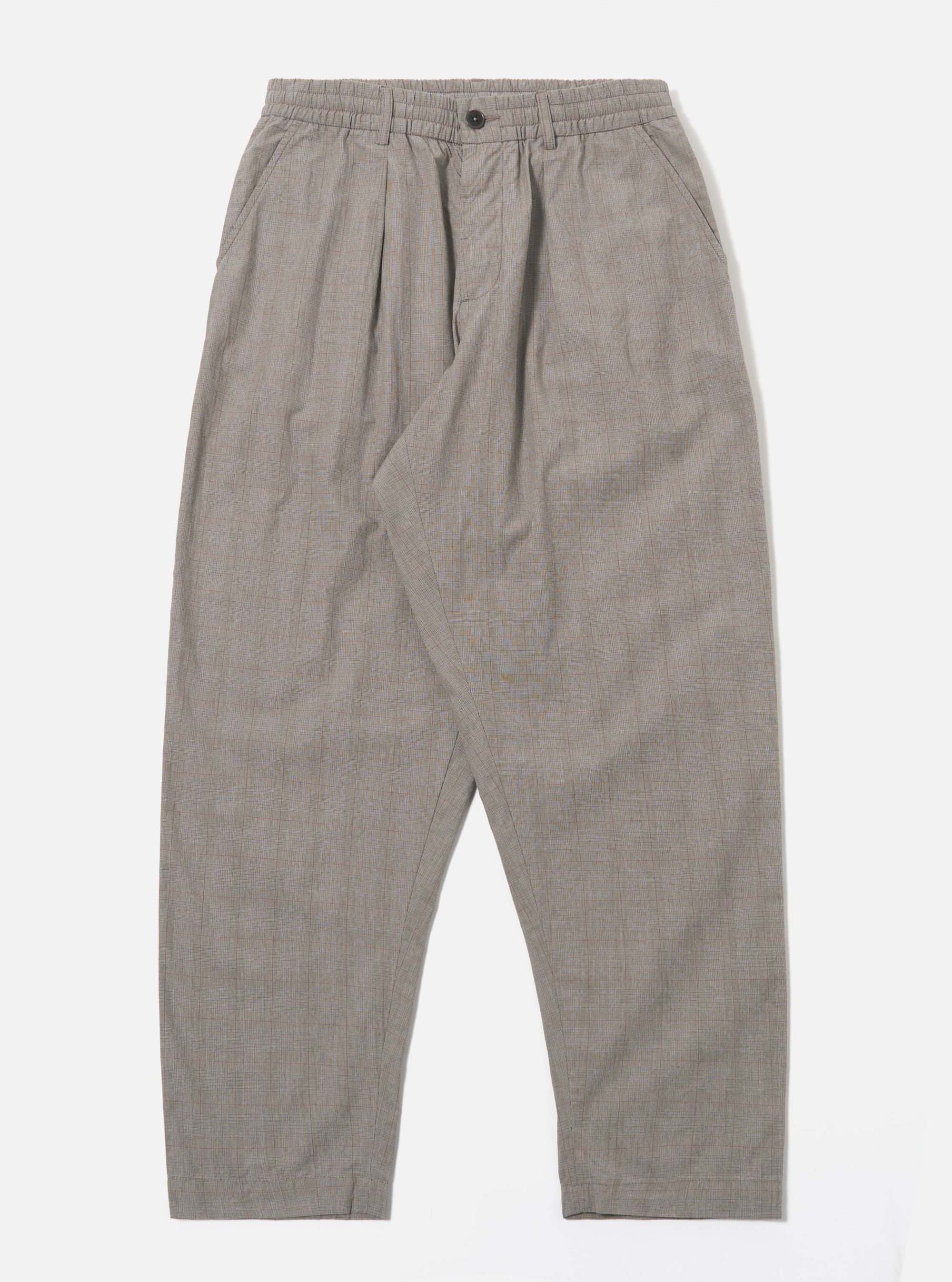 Grey Brown Wales Glen Check Pleated Track Pant