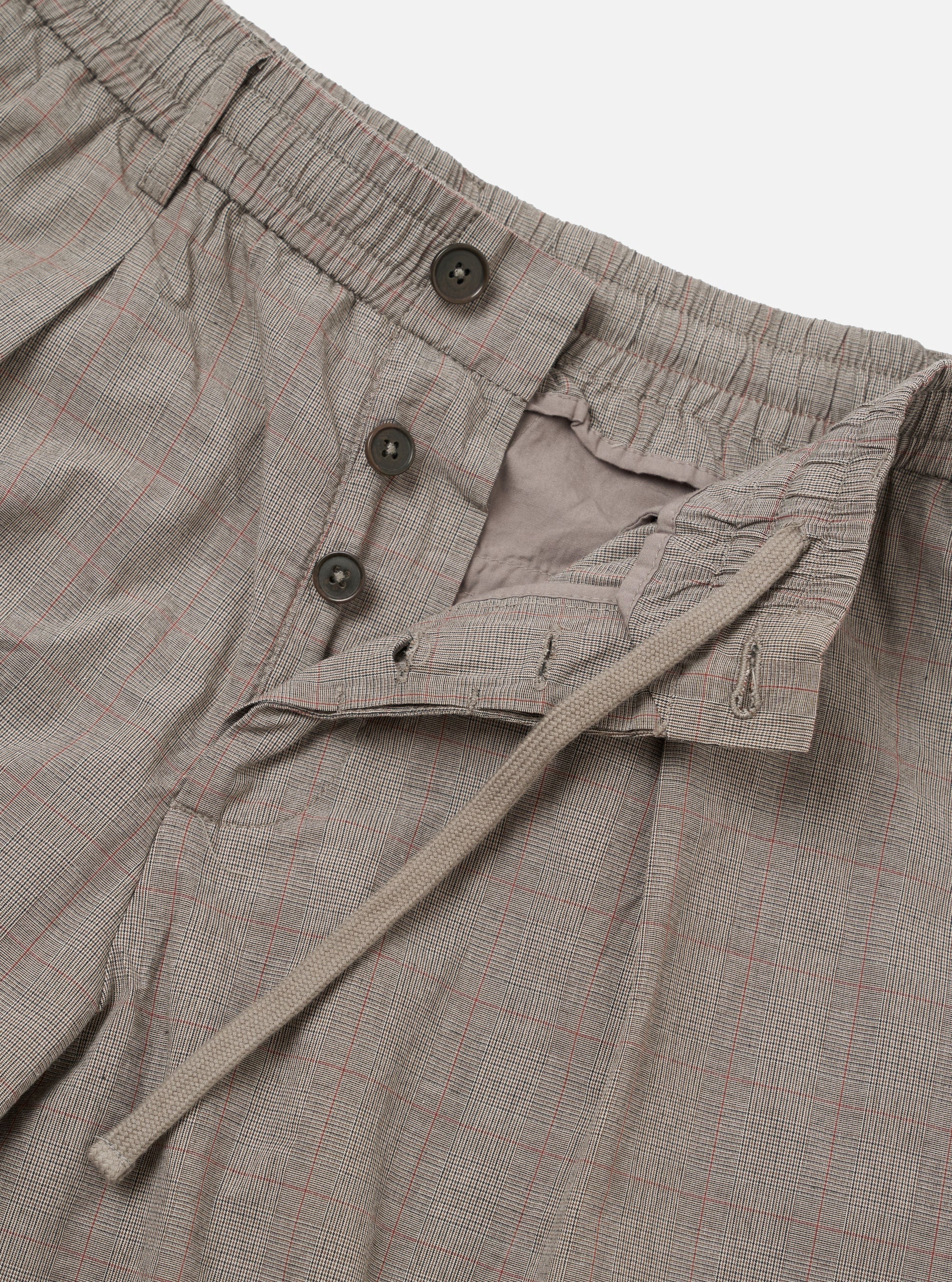 Grey Brown Wales Glen Check Pleated Track Pant