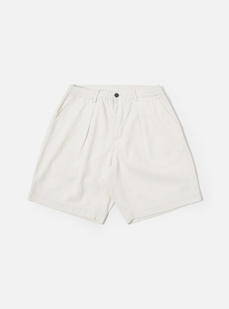 Ecru Slub Drill Pleated Track Short