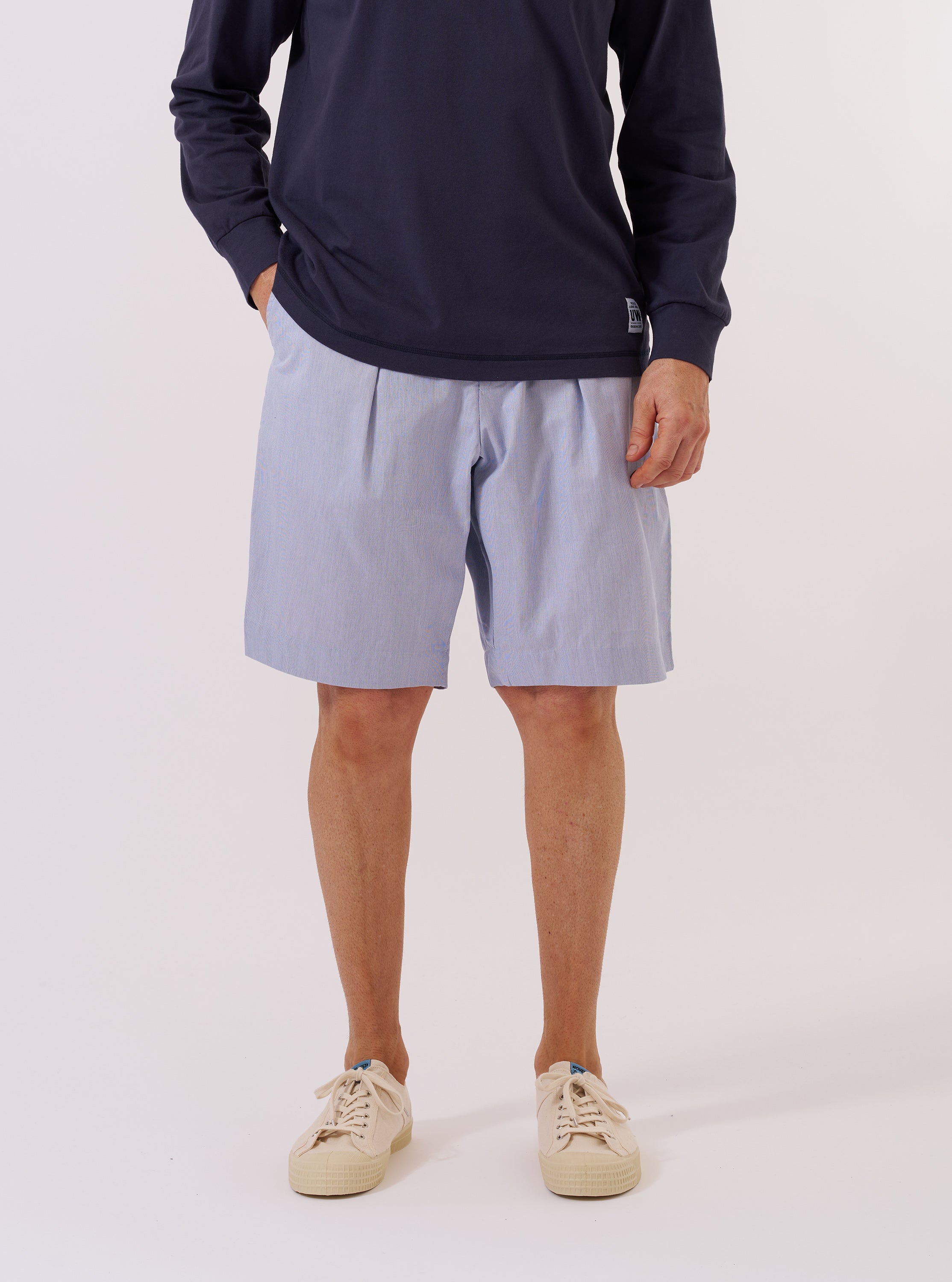 Men's Navy Kennedy Stripe Pleated Track Short – Universal Works