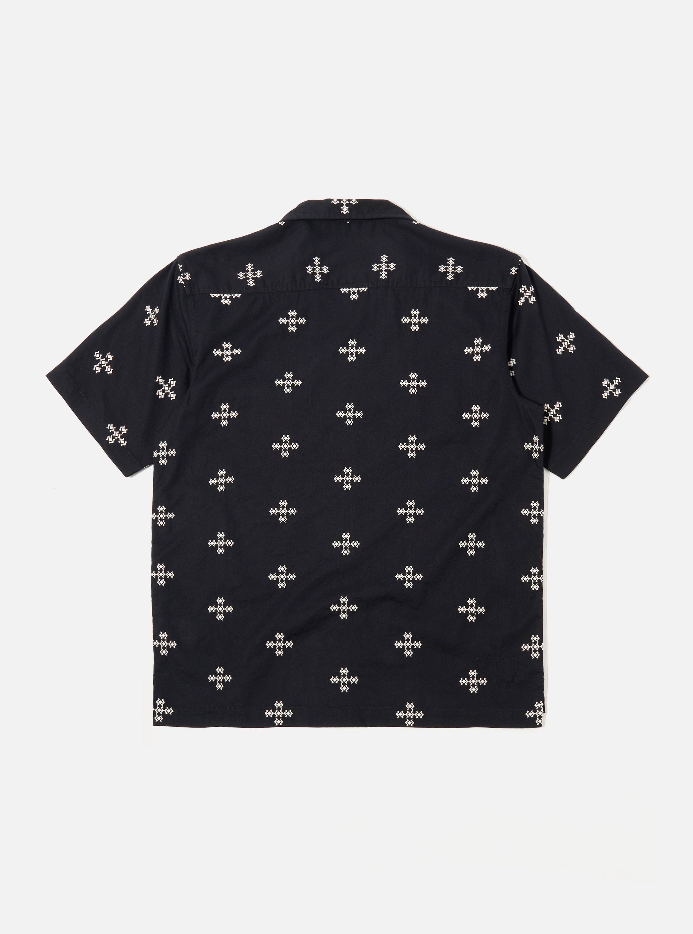 DEVISE WORKS KRSC TOP 紋章柄 Men's Black Embroidered Diamond Camp Shirt – Universal Works