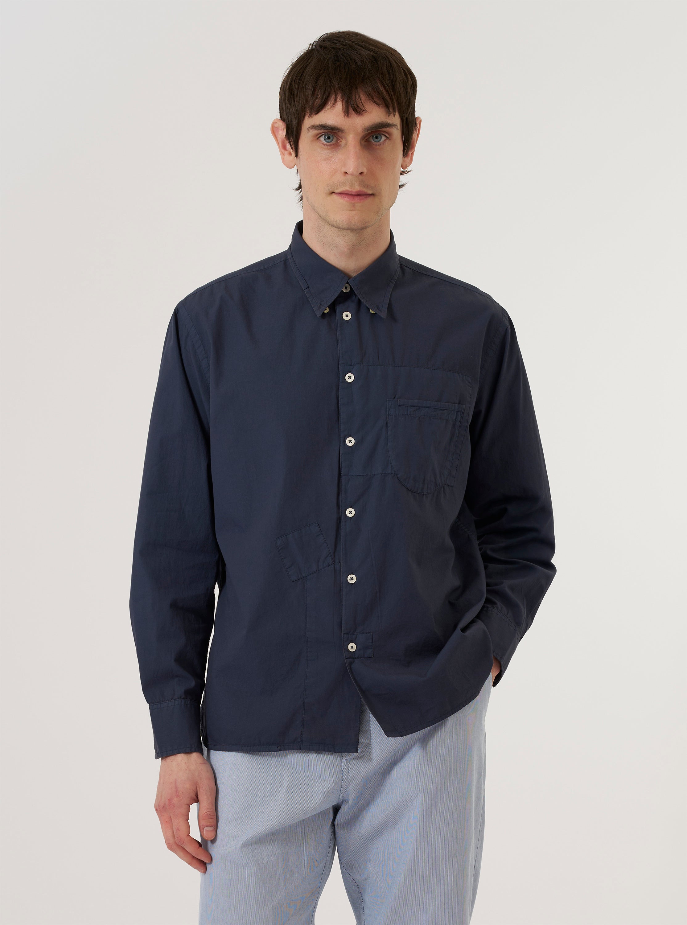 Men's Navy Poplin Patched Lazy Day Shirt – Universal Works