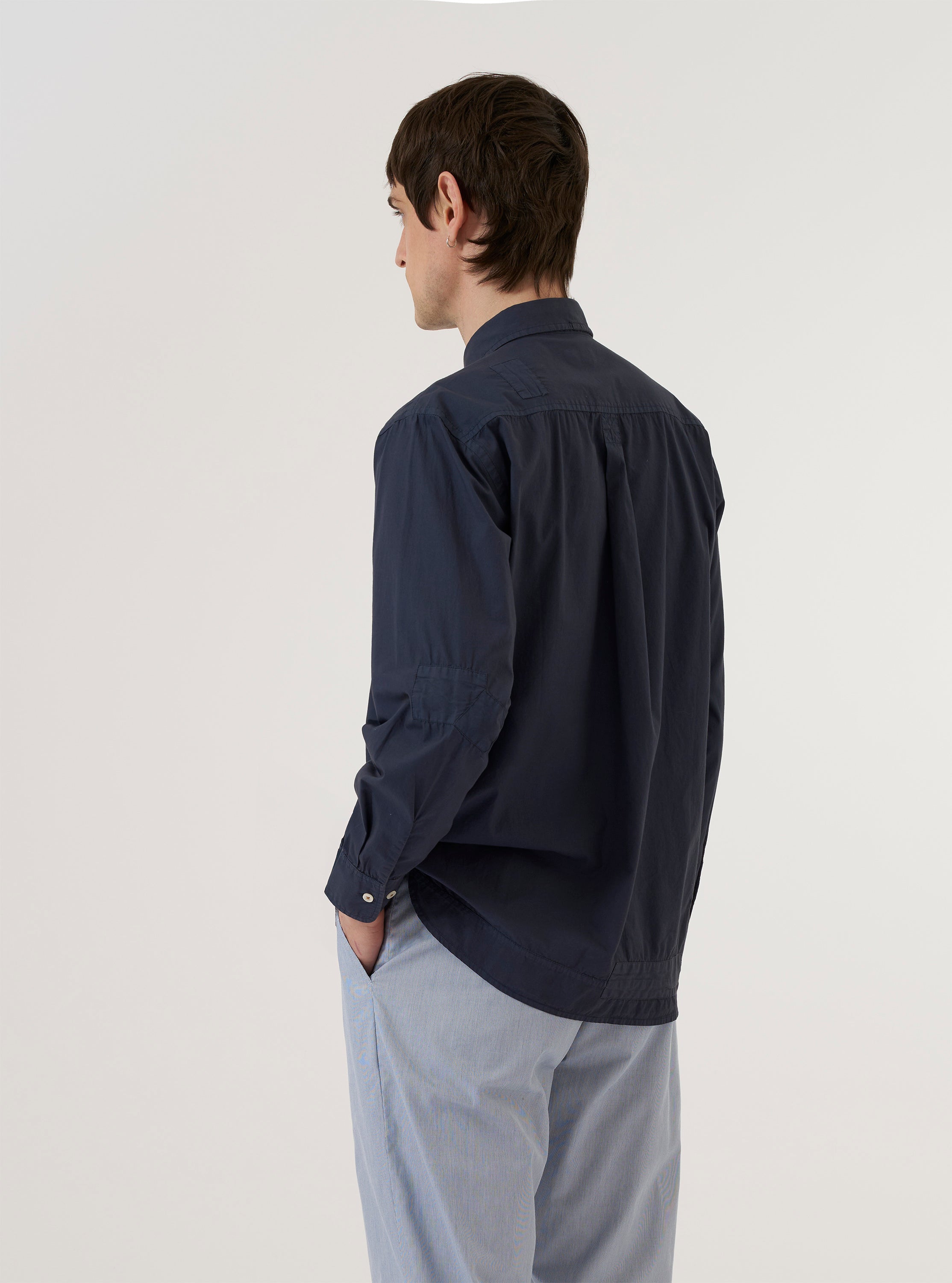 Men's Navy Poplin Patched Lazy Day Shirt – Universal Works