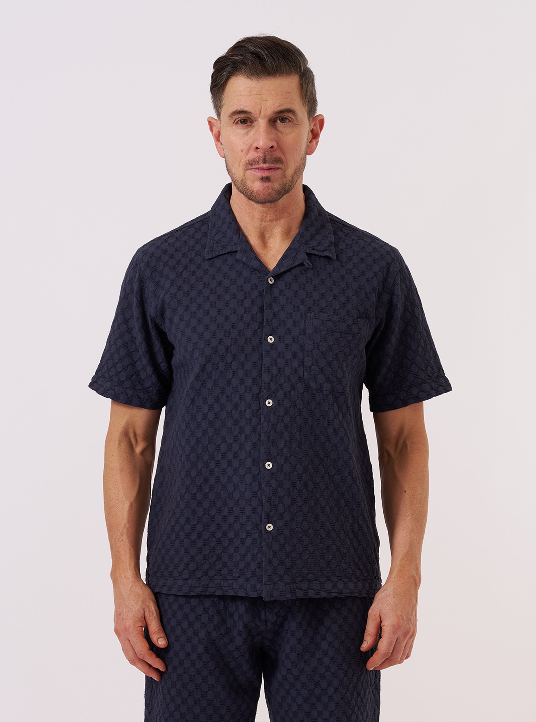 Men's Navy Dot Waffle Road Shirt – Universal Works